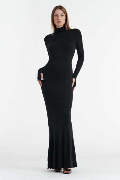 Audrey Turtleneck Long Sleeve Maxi Dress in Black | Shop Maxi Dresses by I.AM.GIA
