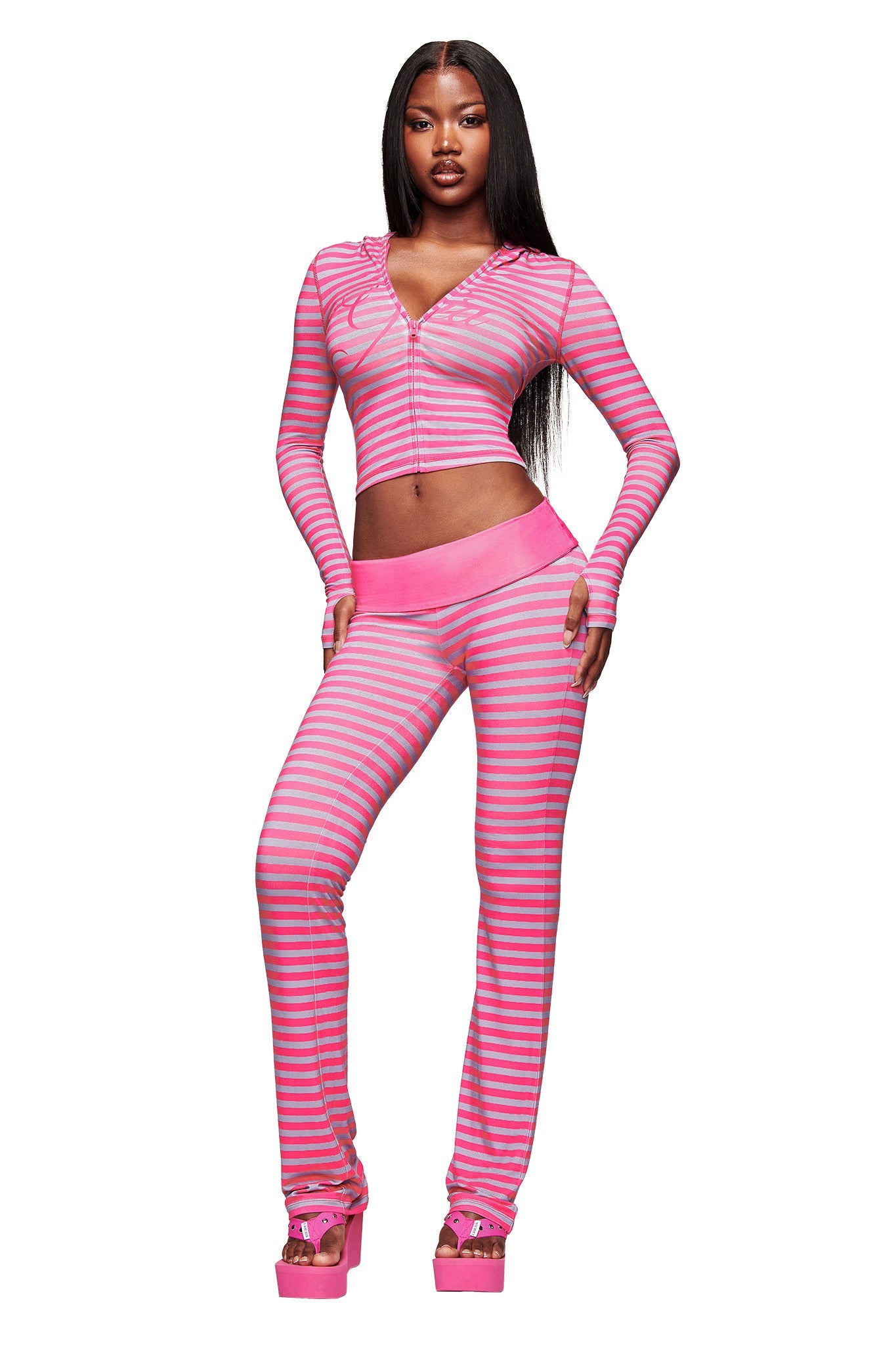 BLARE FOLDOVER TRACKPANT - HOT PINK STRIPE