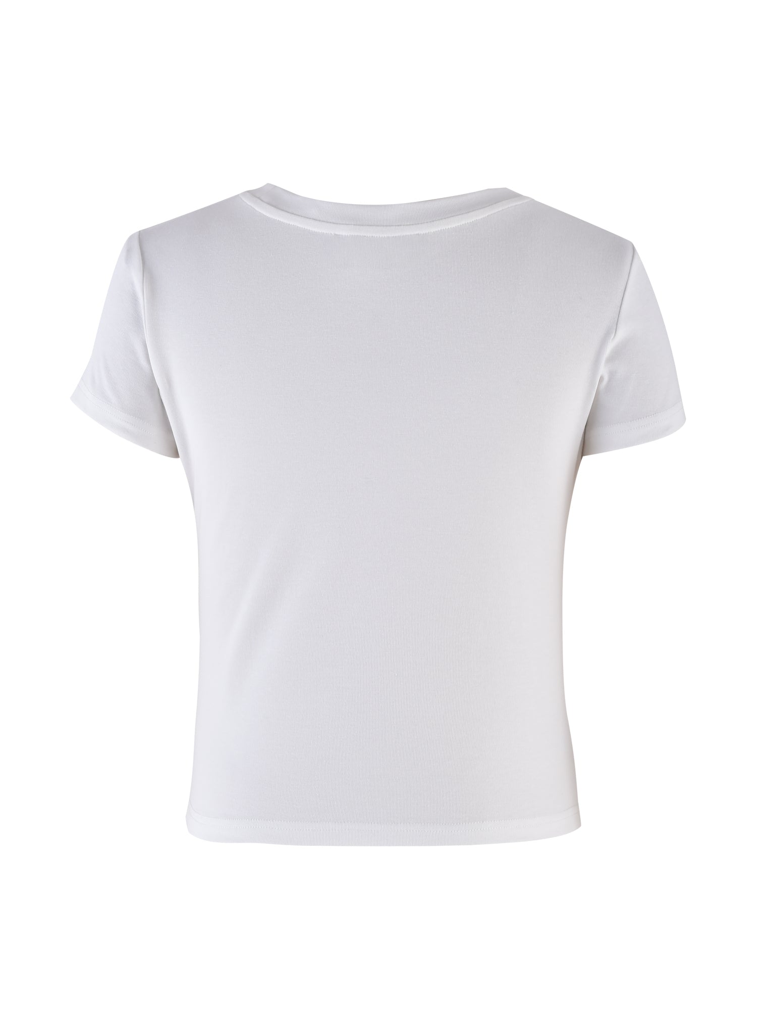 The image shows the back view of the ODEZIA TOP - WHITE, a plain white short-sleeved T-shirt by I.AM.GIA. The top features a simple, clean design with no visible logos, patterns, or text. The fabric appears to be smooth and lightweight, embodying the minimalist aesthetic typical of I.AM.GIA.