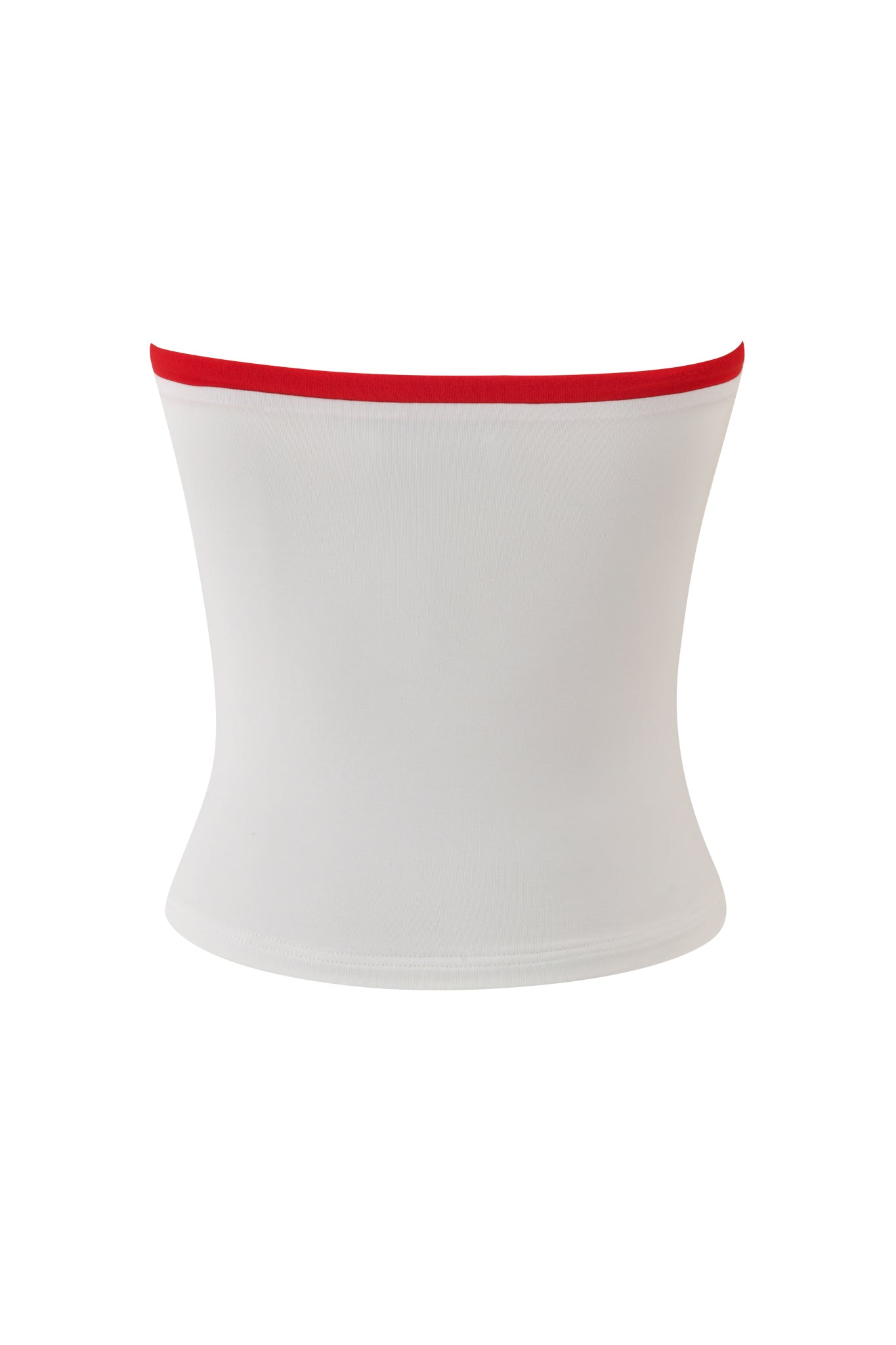 The I.AM.GIA MICHELLE BOOB TUBE - WHITE is a strapless, fitted top featuring a bold red band along the top edge, shown against a plain white background.