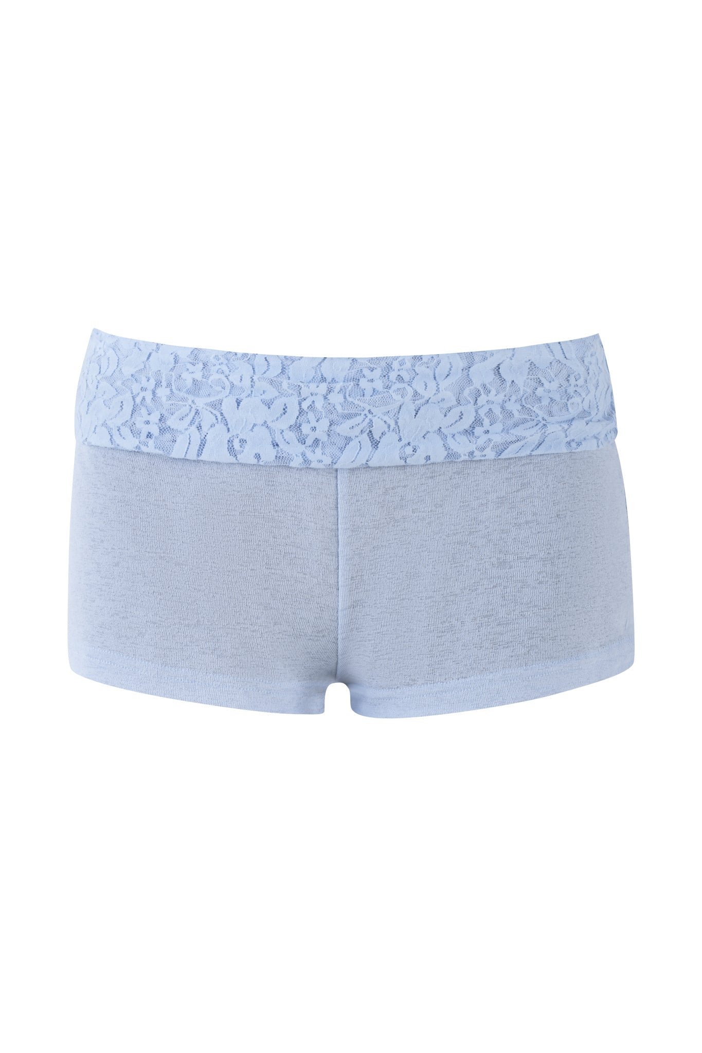 The I.AM.GIA HURLEY SHORT in baby blue features a wide lace waistband, providing a soft texture and seamless design. These women's hipster shorts offer a micro mini length for a sleek bodycon fit, making them ideal for any casual outing or cozy day at home.