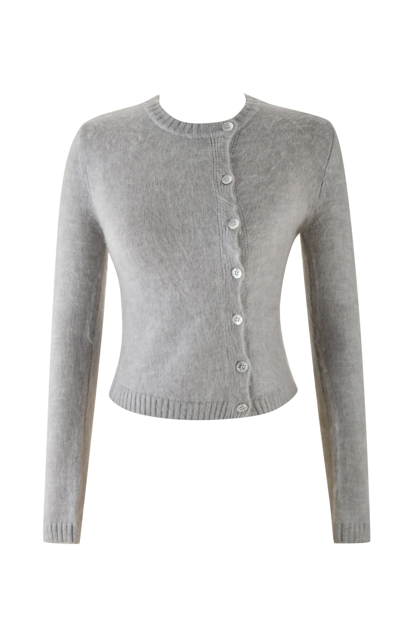 The I.AM.GIA BEATRIZ SWEATER in Grey Marle is a long-sleeve cardigan with a round neckline and relaxed fit. It features an off-center button row, ribbed hem and cuffs, for a classic and elegant look.