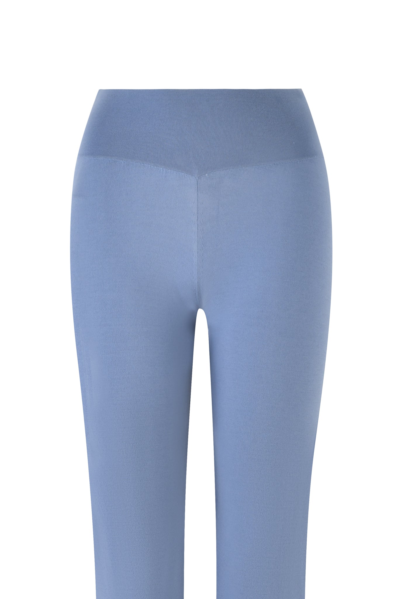 The AUDRINA PANT by I.AM.GIA in Steel Blue features a high-waisted, seamless design with form-fitting fabric and a low-rise rib waistband, highlighted against a plain white background.