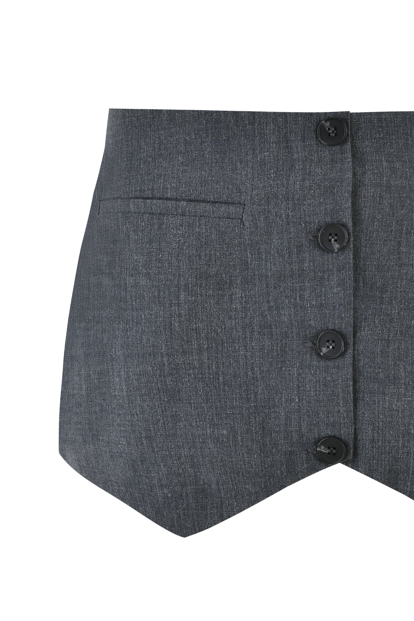 The ADRIETTE SKORT - GREY:PLAID by I.AM.GIA showcases a blend of style and functionality with its central belt featuring a metallic buckle and grommets. Expertly crafted from stretch suiting fabric, this mini-length skort boasts a subtle V-shaped notch at the top center, adding distinct design elements to its grey plaid pattern.