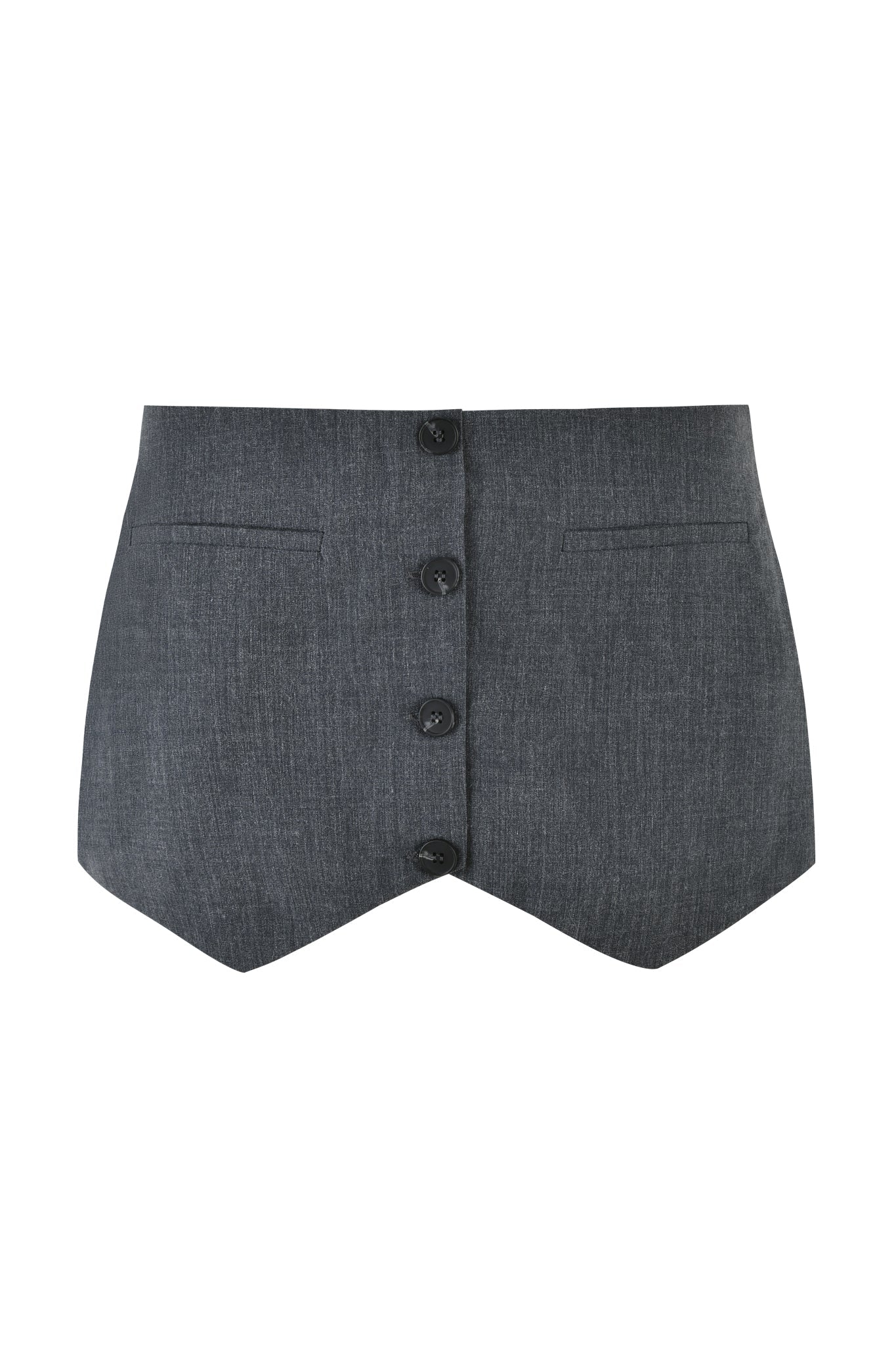 The ADRIETTE SKORT - GREY:PLAID by I.AM.GIA showcases a blend of style and functionality with its central belt featuring a metallic buckle and grommets. Expertly crafted from stretch suiting fabric, this mini-length skort boasts a subtle V-shaped notch at the top center, adding distinct design elements to its grey plaid pattern.