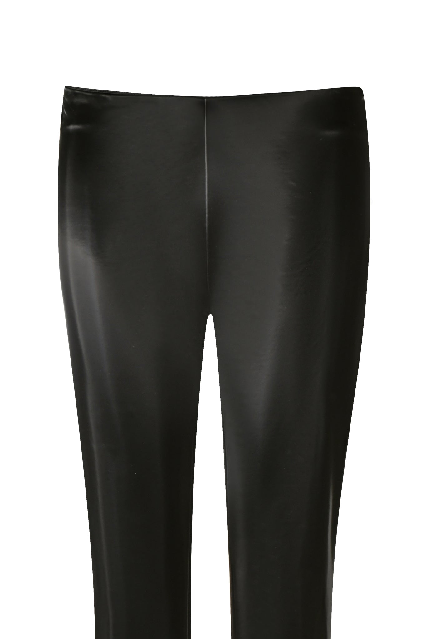 A pair of HARLO PANT - BLACK leggings by I.AM.GIA displayed against a white background. The leggings have a smooth and form-fitting appearance, with a high waist and flared legs.
