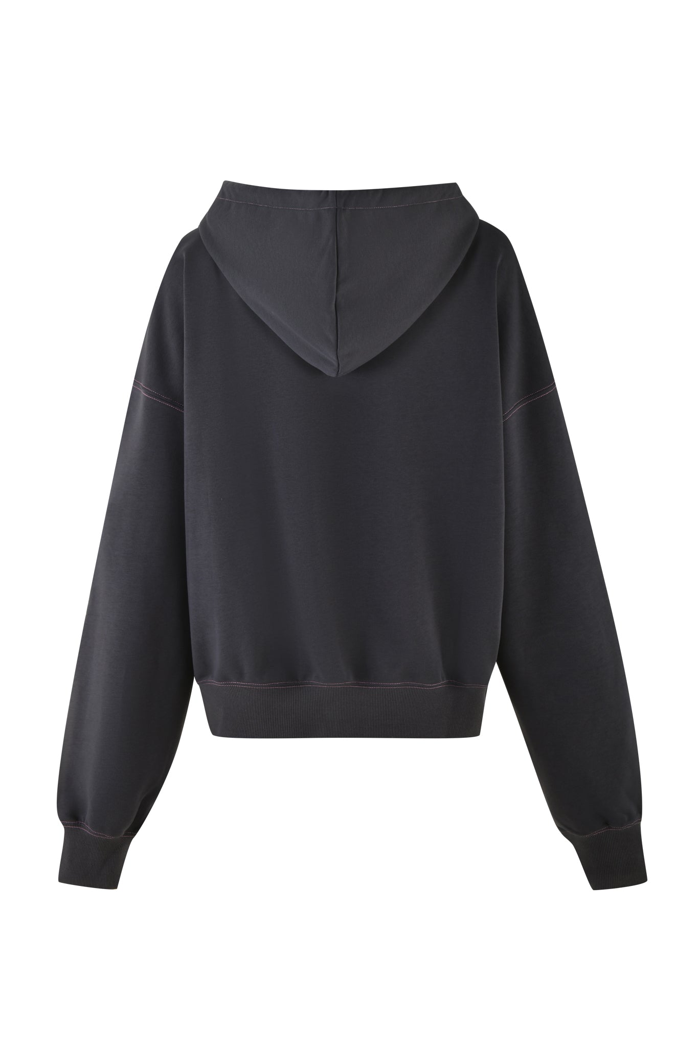 The Spencer Hoodie - Grey: Charcoal Grey by I.AM.GIA features an oversized fit with long sleeves and a hood from the back. Its casual style is accentuated by a minimalist design, enhanced with subtle pink 'GIA' artwork.