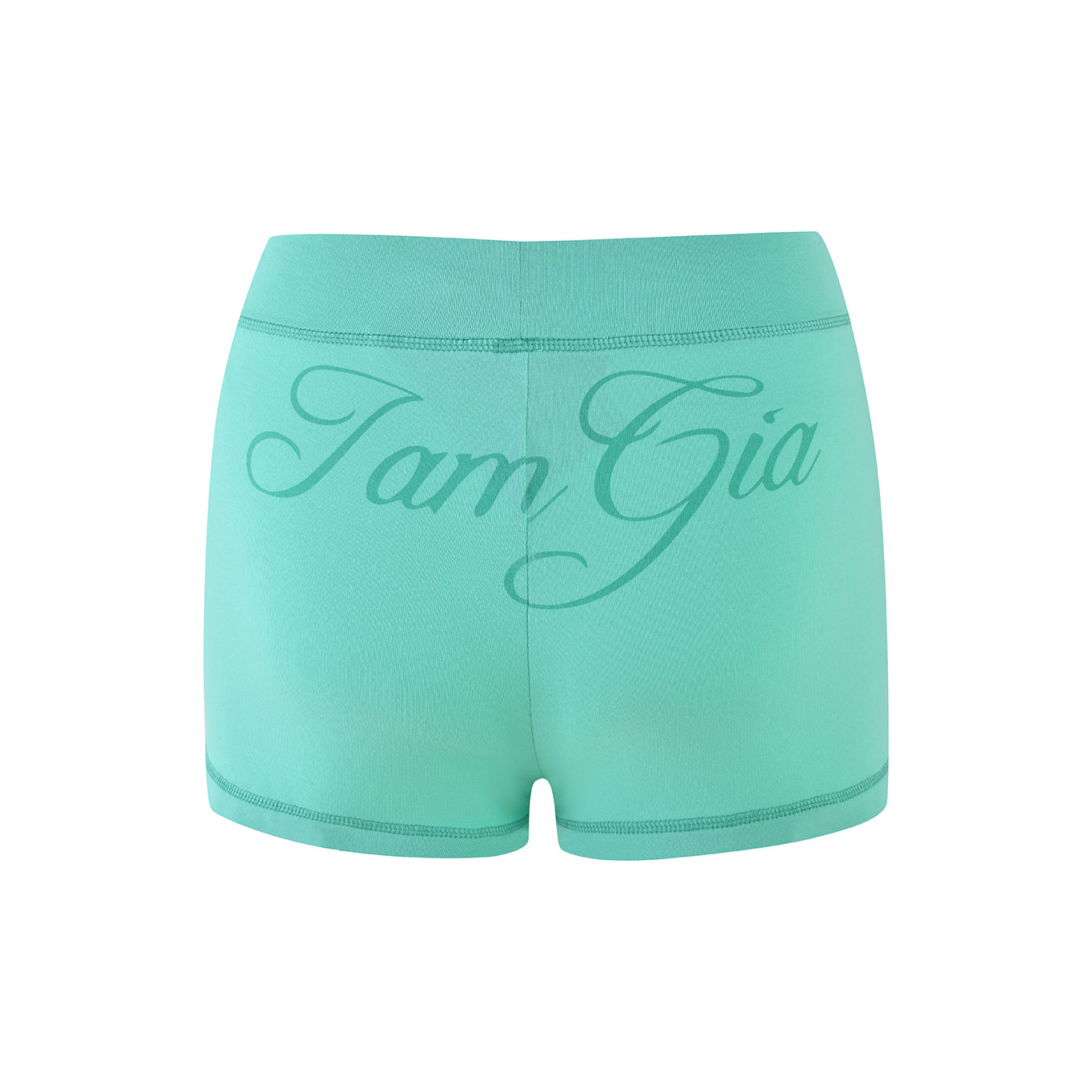 Turquoise teal shorts from I.AM.GIA, crafted from bamboo stretch material with "I AM GIA" elegantly scripted on the back, named BLARE SHORT - GREEN.