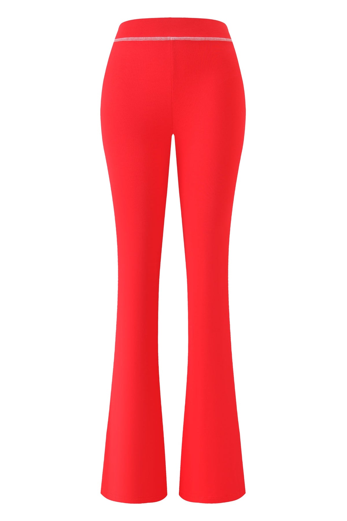 The I.AM.GIA BLARE TRACKPANT - RED : PSYCHO : SALSA is a high-waisted, flared pant in bright red, form-fitting through the hips and thighs and wide at the bottom, shown from the back against a white background.