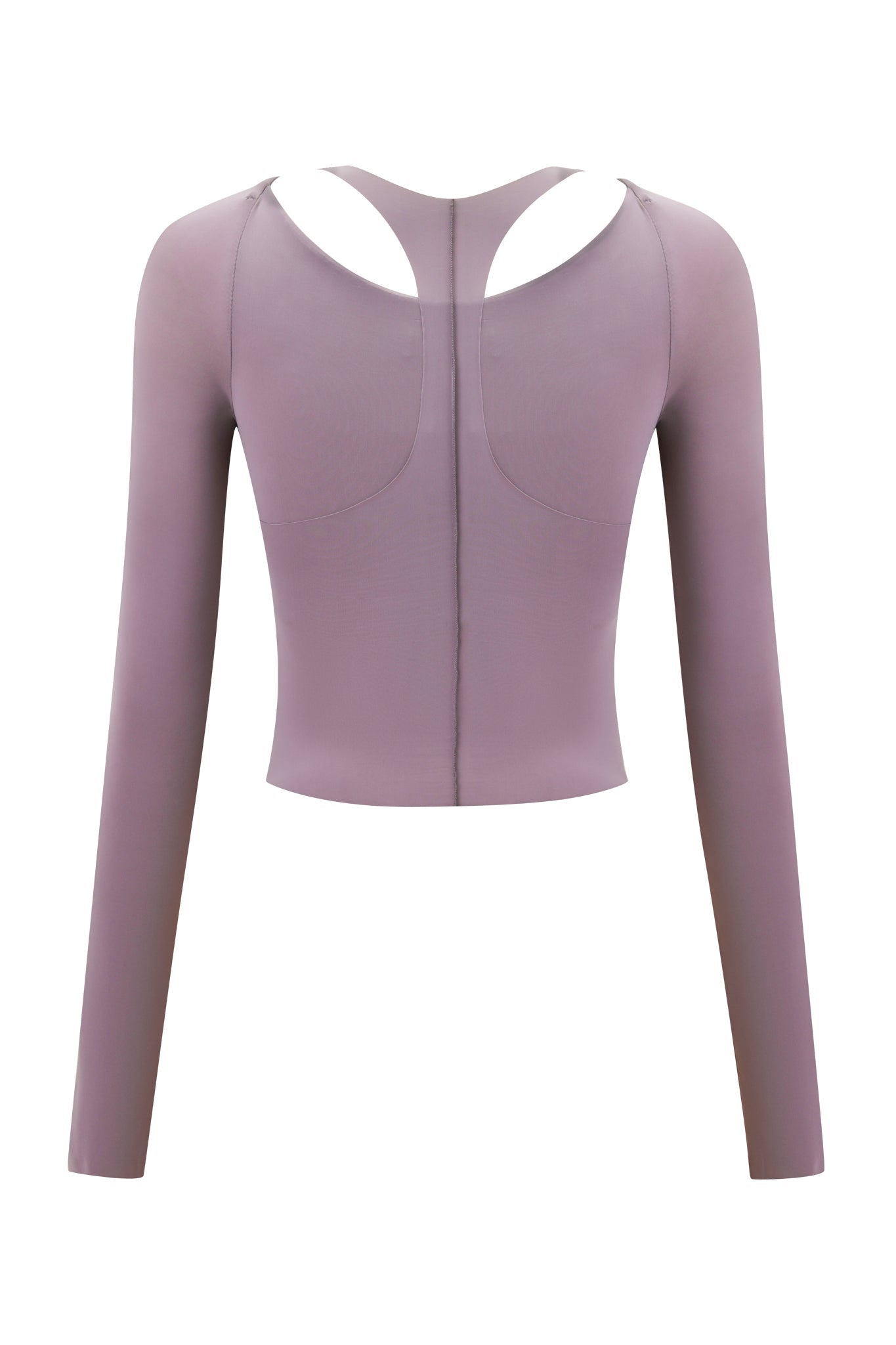 The I.AM.GIA NERINA LONG SLEEVE TOP in dusty lilac features a bodycon fit, racerback design, and seam details, shown against a plain white background.
