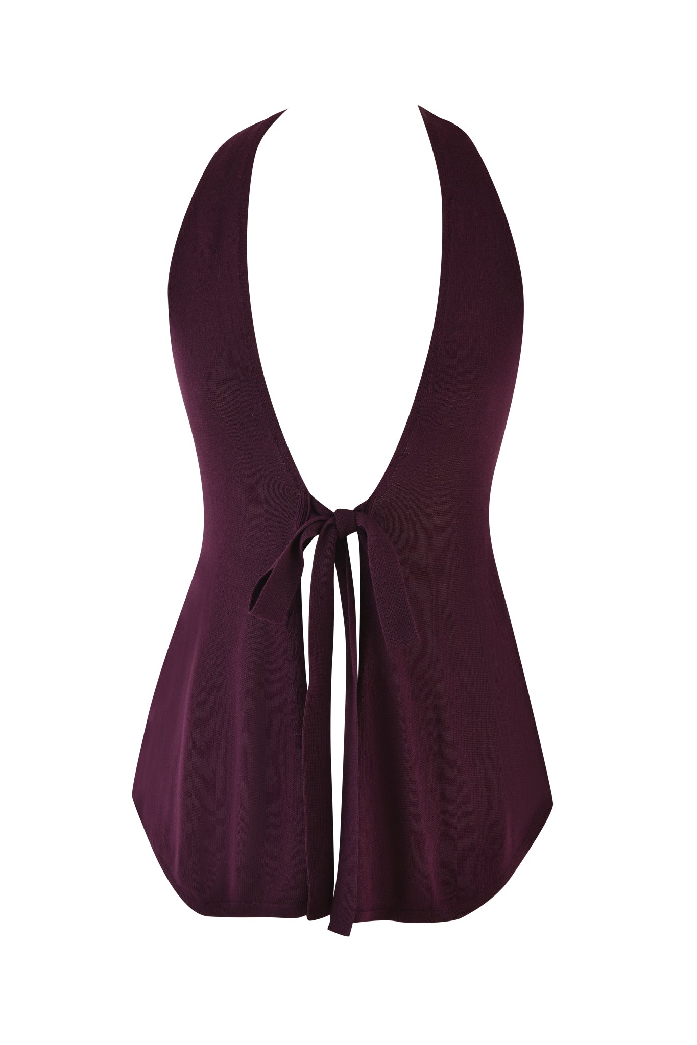 The SIMI TOP - PURPLE : PLUM by I.AM.GIA features a sleeveless, plunging V neckline with a tie-front design, crafted from soft fabric and finished with a slightly flared hem.