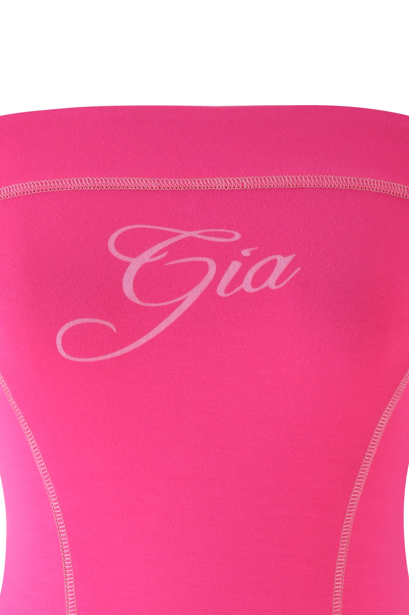 A hot pink mini tube dress from I.AM.GIA, the BLARE TUBE MINI DRESS - PINK features subtle stitching details that form curved lines and borders.