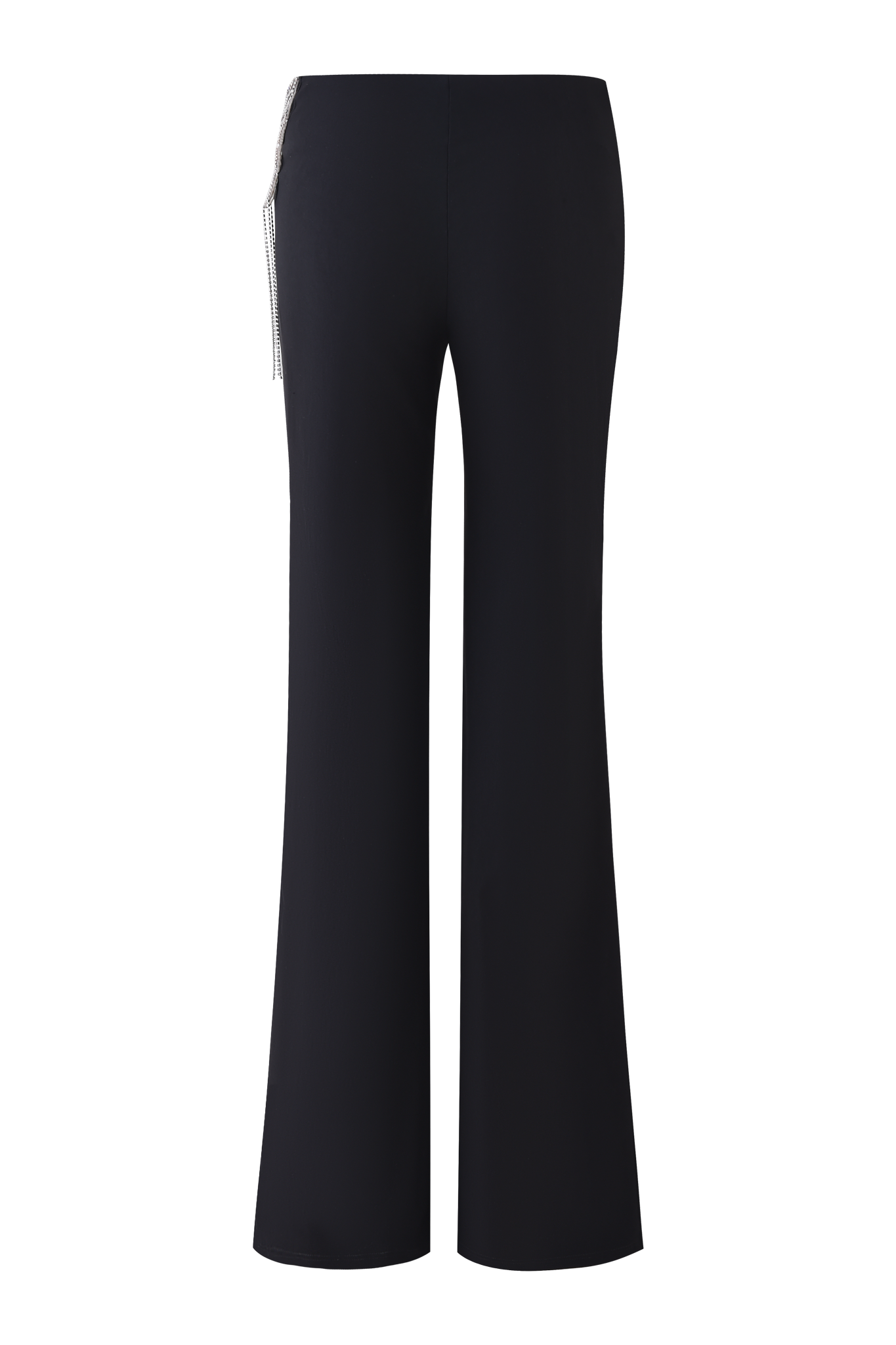 The SORREL PANT - BLACK by I.AM.GIA features a tailored flared fit, mid rise design, concealed side zip, and a sparkling crystallised butterfly applique on the back for added elegance.
