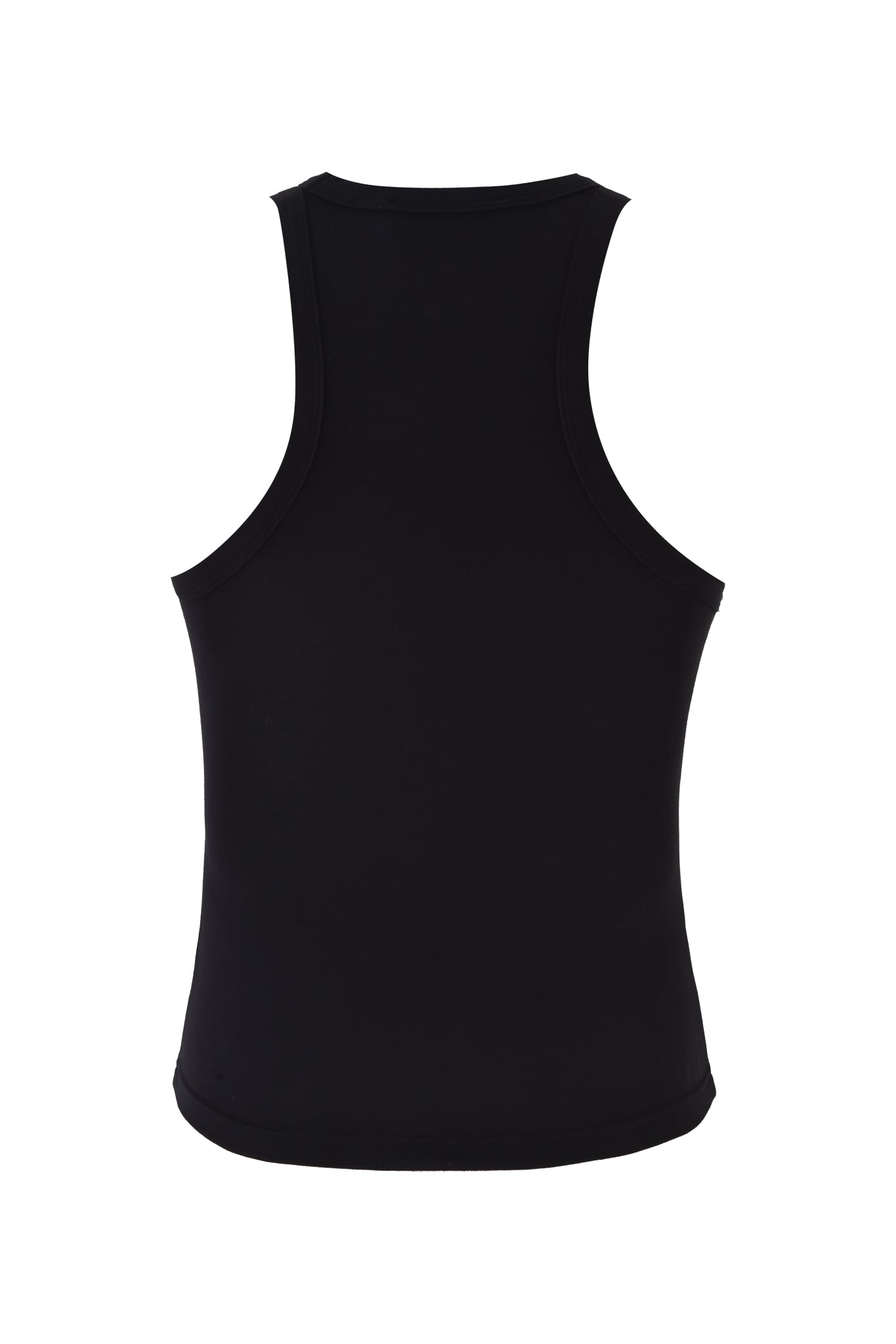 The TAURUS ZODIAC TANK - BLACK by I.AM.GIA is a plain black bamboo racerback tank top, displayed from the back on a white background.