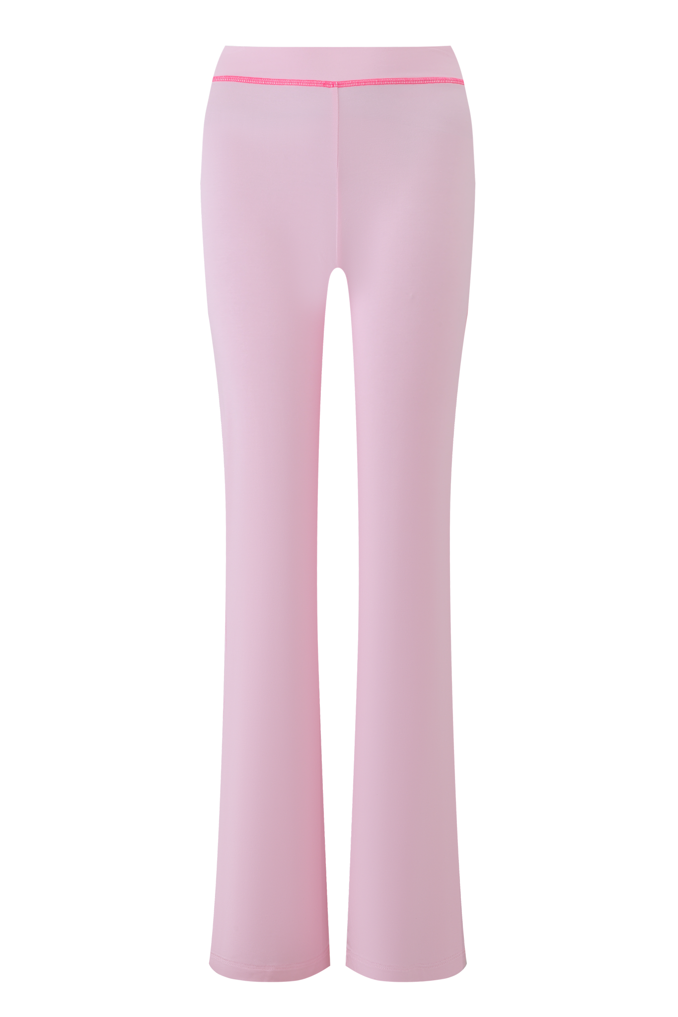 The FAFI BLARE PANT - BABY PINK by I.AM.GIA is a pair of high-waisted, light pink track pants with a slight flare at the bottom, shown from the back against a plain background.