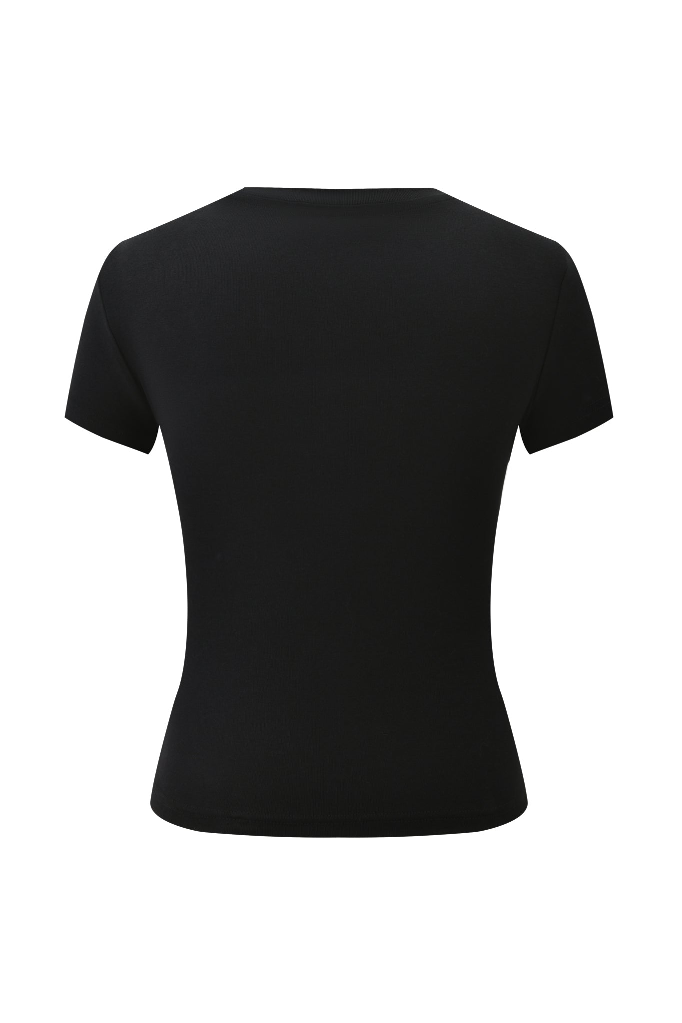 The FAFI T-SHIRT - BLACK by I.AM.GIA is a plain, fitted black baby tee with a simple back view, featuring no visible logos or patterns.
