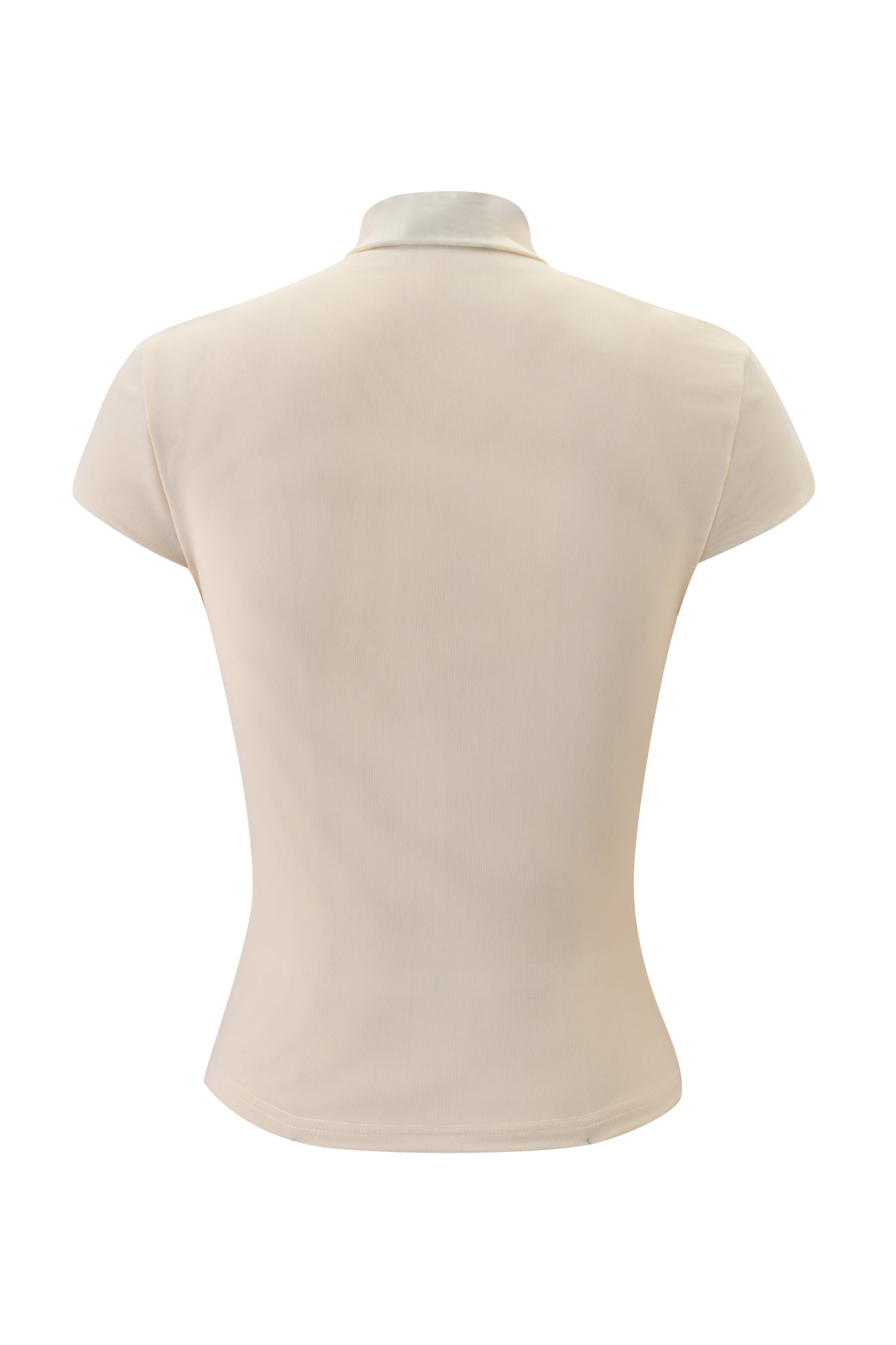 Back view of the I.AM.GIA ISELA TOP - CREAM, a fitted light beige shirt with a small collar and bodycon silhouette, shown against a white background.