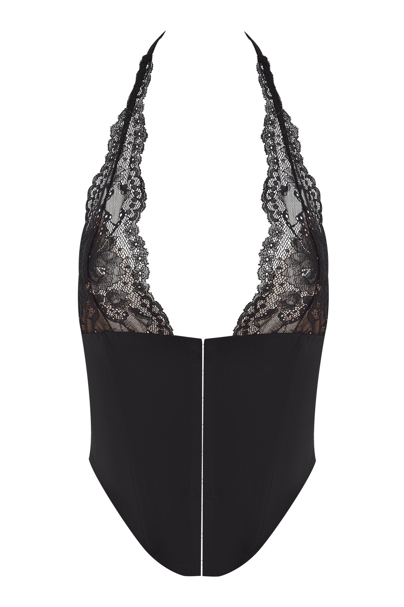 ELLENA WOVEN LACE HALTER CORSET - BLACK