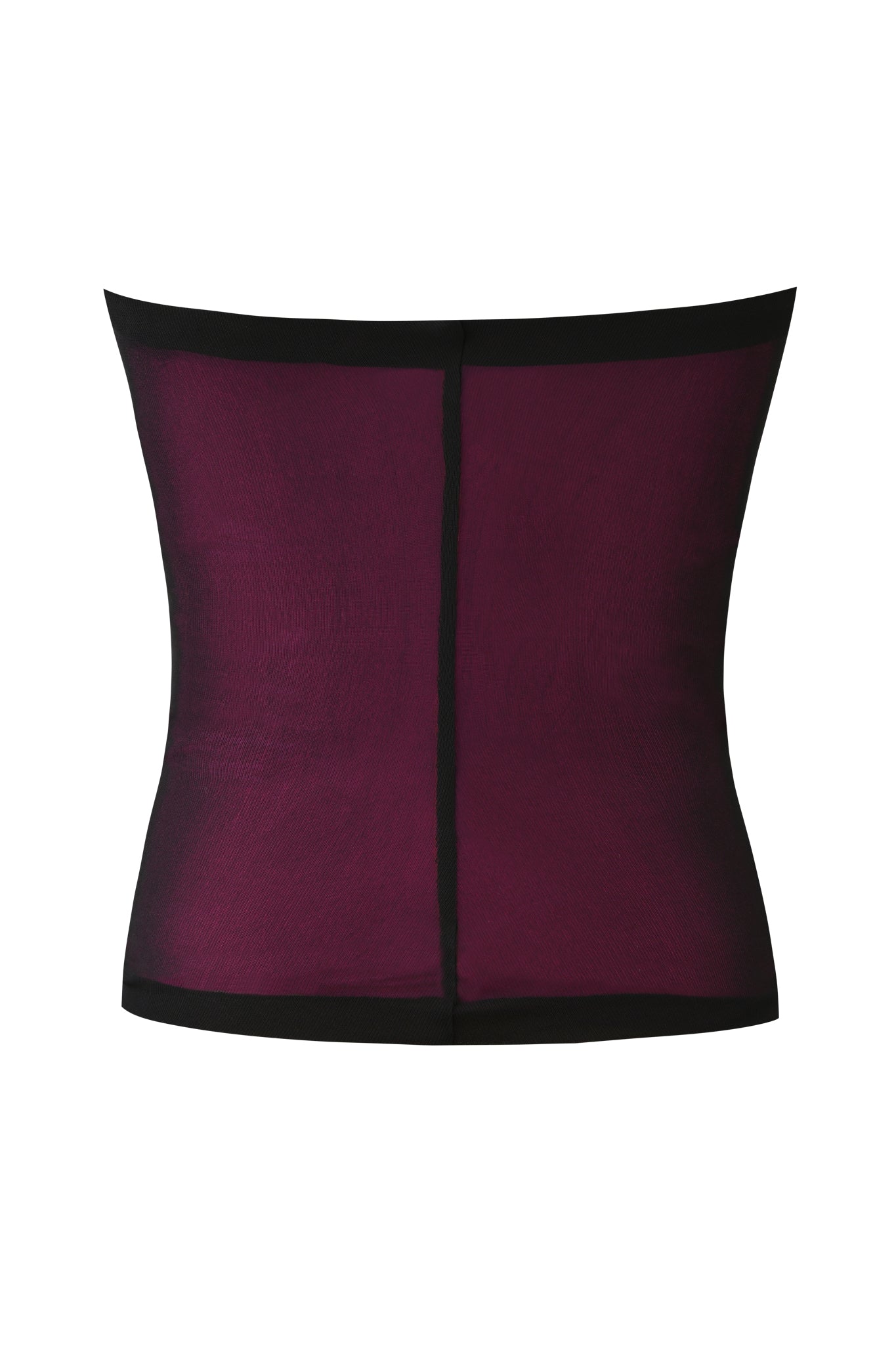 The I.AM.GIA AVARIX HOSIERY LAYERED BOOB TUBE in plum features layered airy mesh fabric and black trim, showcased against a white background.