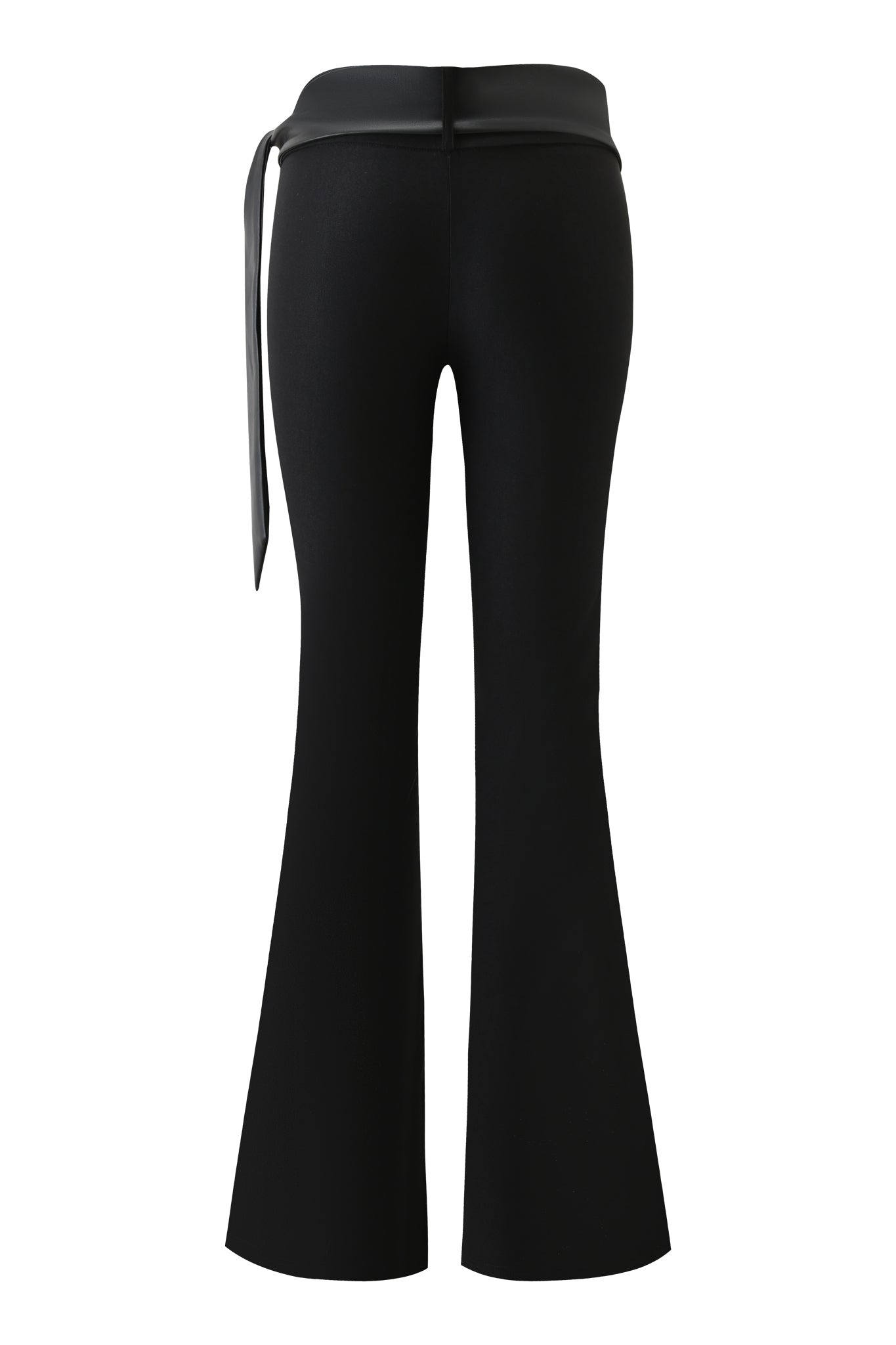 The I.AM.GIA FELIZ PANT - BLACK features a wide waistband, attached faux leather belt, and flared legs, shown from the back against a white background.