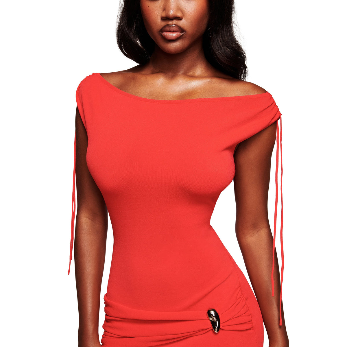 red one sleeve mini dress Gloria One Shoulder Mesh Cutout Mini Dress Shop American Threads Red / S