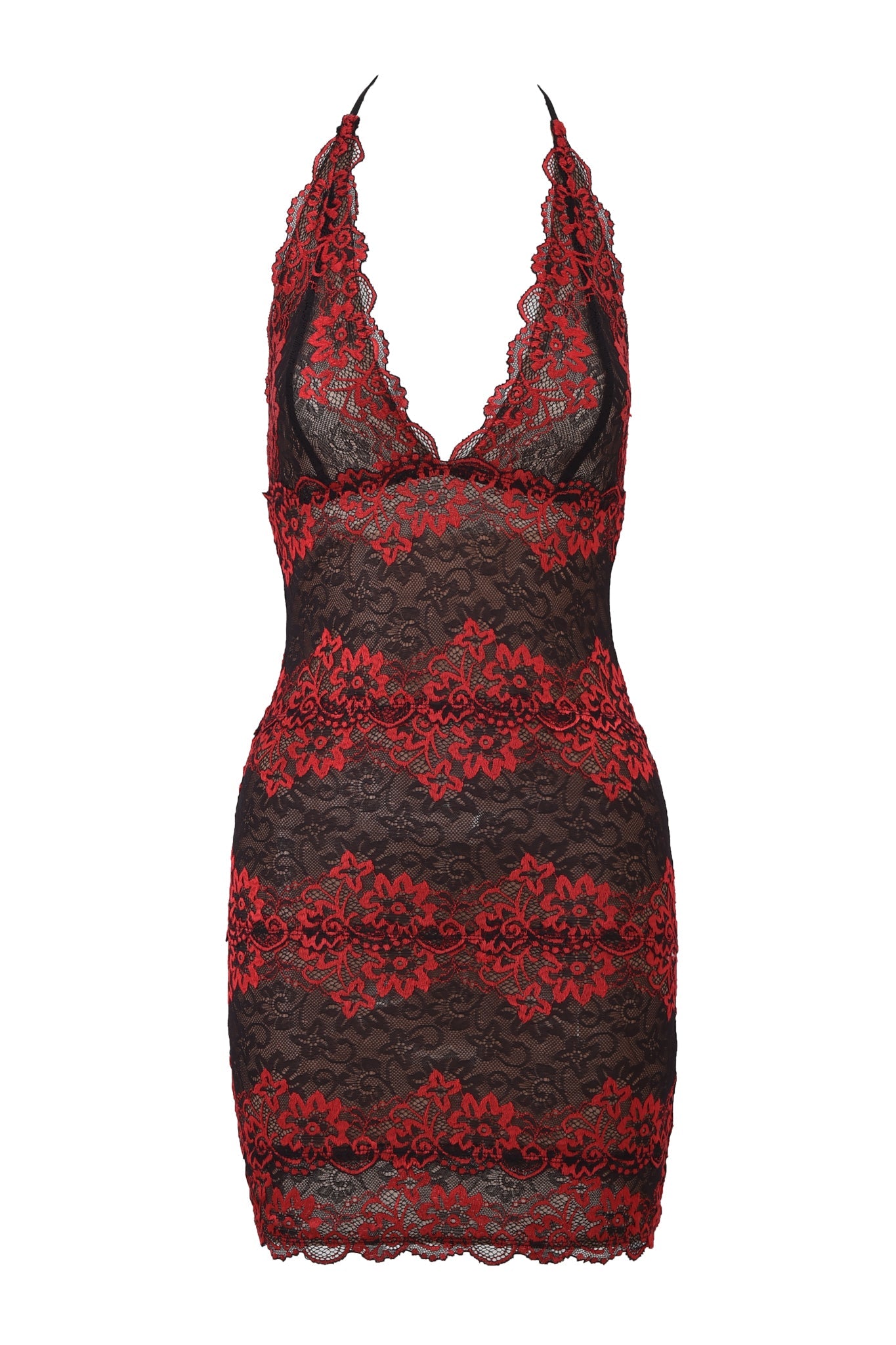 GEM MINI DRESS - BLACK AND RED LACE