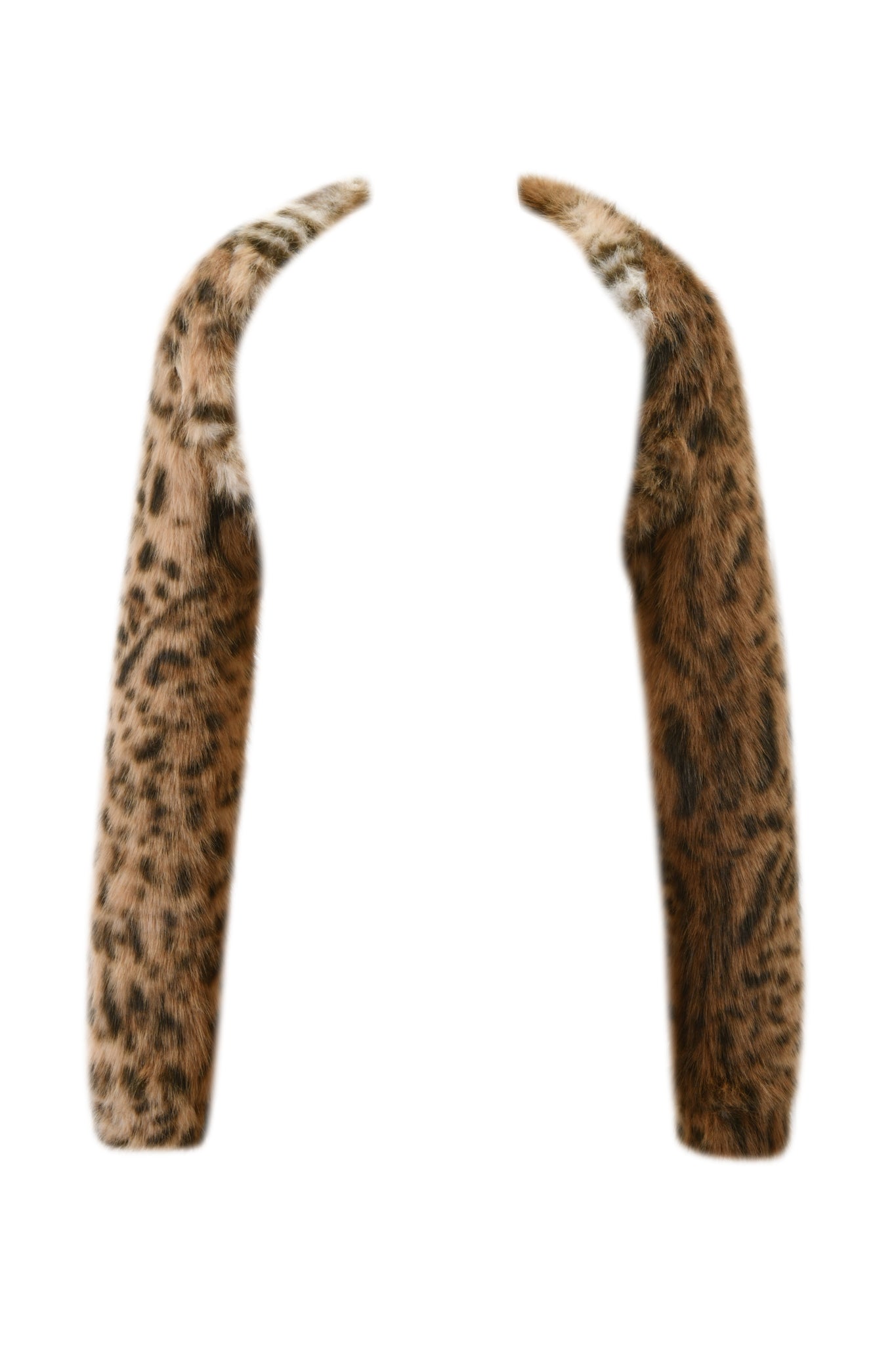The ALBA BOLERO - LEOPARD by I.AM.GIA features plush, brown and black spotted cat ears with a fur texture, positioned upright and slightly inward, shown isolated against a white background.