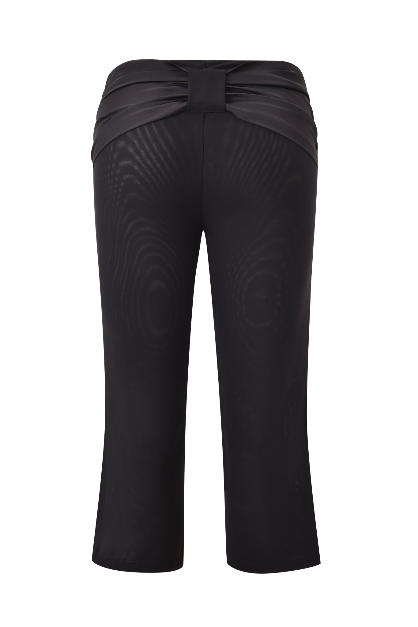 The LIVY CAPRI - BLACK by I.AM.GIA features a high waist, gathered twisted detail at the back waistband, smooth slightly shiny fabric, and a wide-leg cut. Shown against a plain white background.