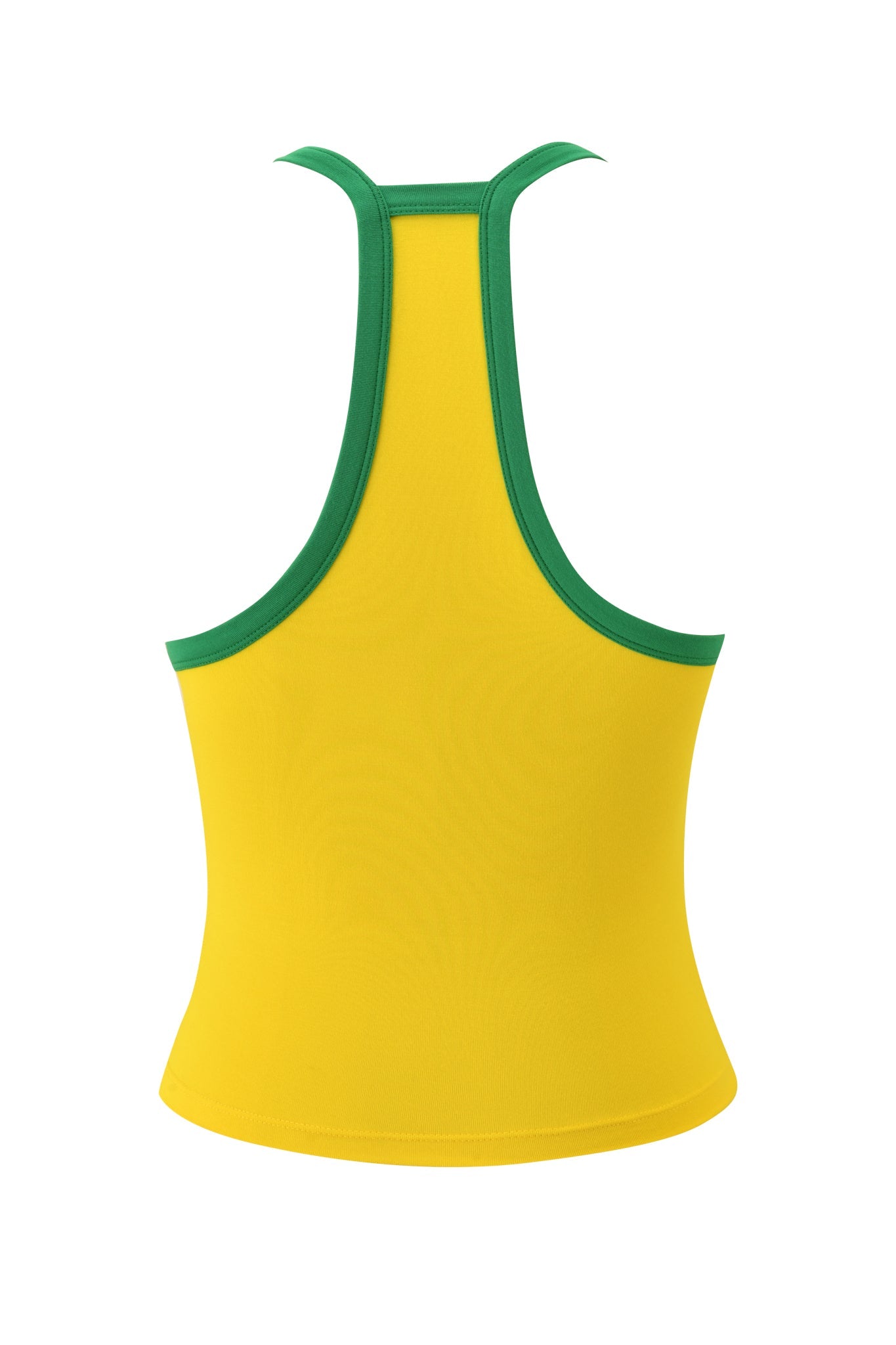 The BLARE V-NECK TOP AND HEADBAND - YELLOW by I.AM.GIA features green trim and buttery-soft fabric, shown from the back against a white background.