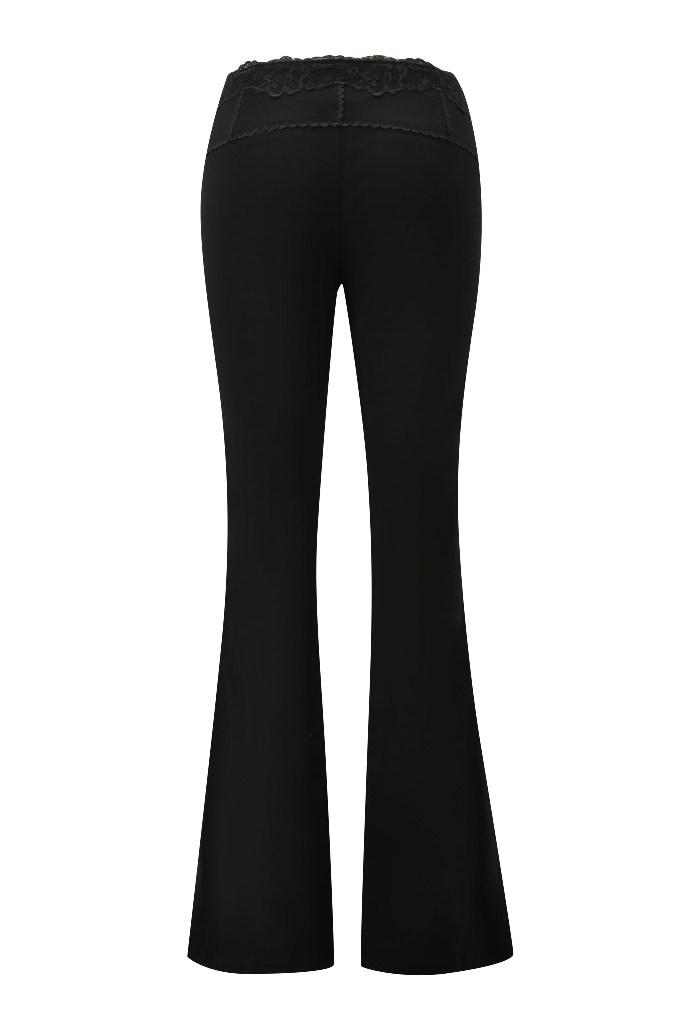 Back view of the I.AM.GIA SERAYA PANT - BLACK, featuring a fitted mid-rise waist and lace trim at the waistband, shown on a plain white background.