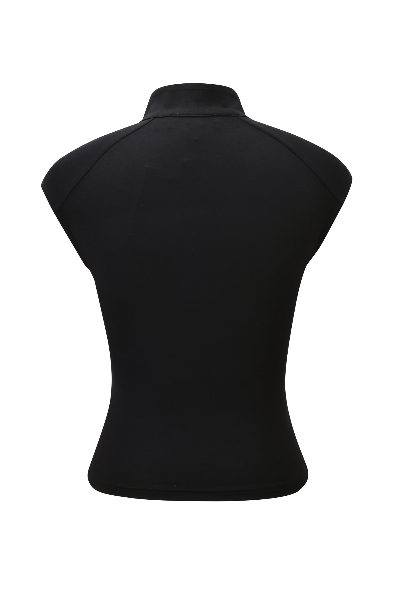 The I.AM.GIA GEORGIA TOP - BLACK is a short-sleeve, bodycon jersey top with a high collar, shown from the back against a white background. Plain black with no visible patterns or embellishments.