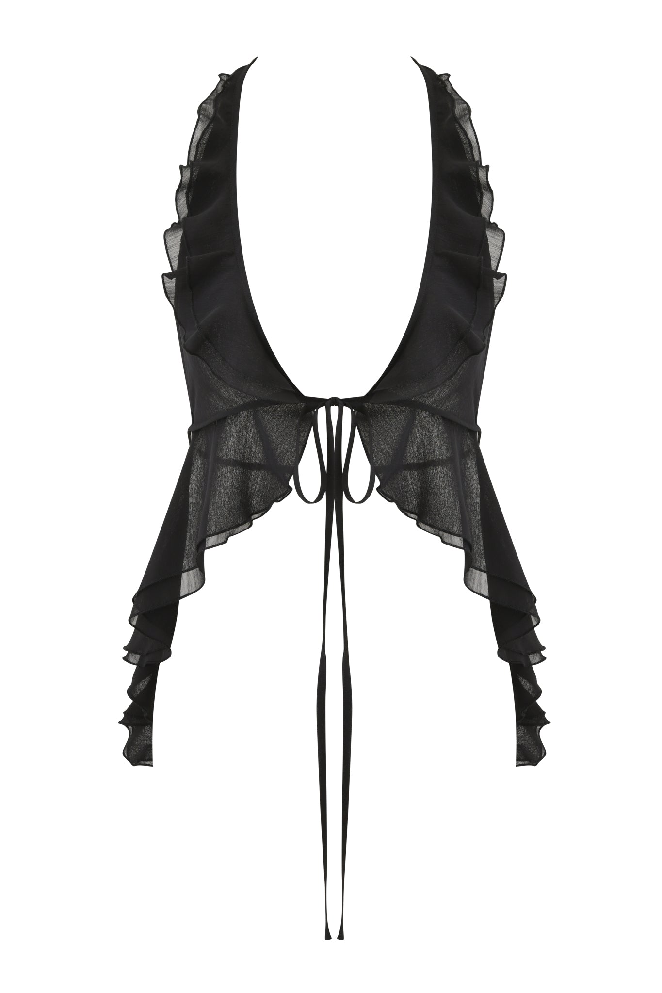 PORTIA RUFFLE HALTER TOP - BLACK