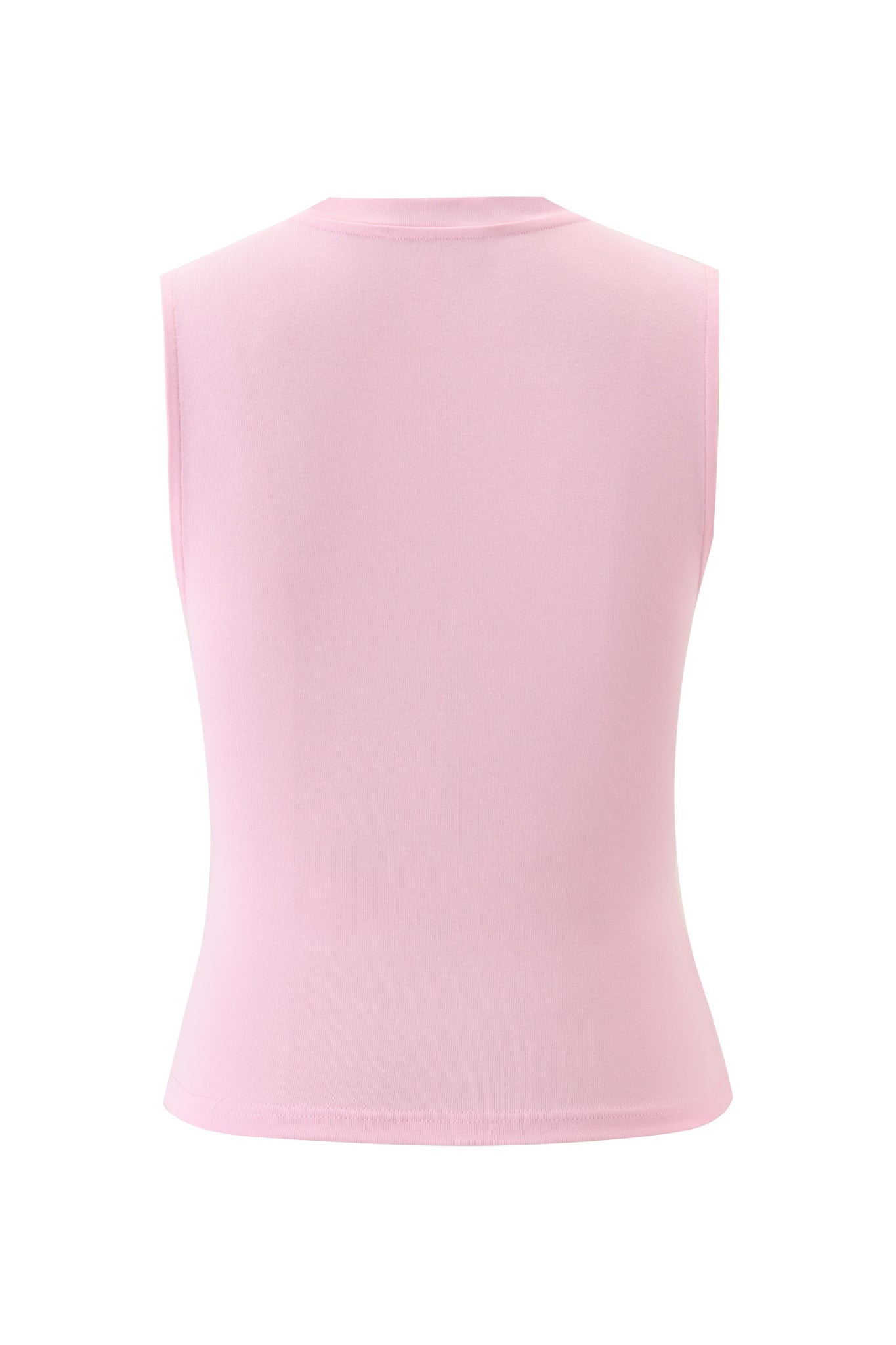 The COURTNEY TANK - SUPER MODEL by I.AM.GIA is a sleeveless baby pink muscle tank, shown from the back in a bodycon fit with a round neckline and no embellishments, displayed on a plain white background.
