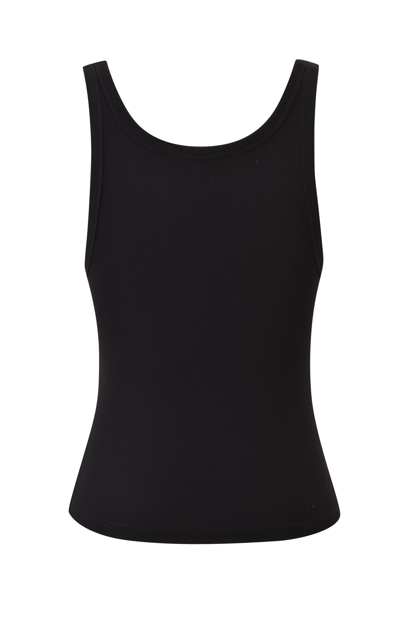 The HOLLY TANK - HIGH MAINTENANCE by I.AM.GIA is a plain black scoop neck tank top with a fitted, bodycon silhouette, shown on a white background with no visible patterns, logos, or embellishments.