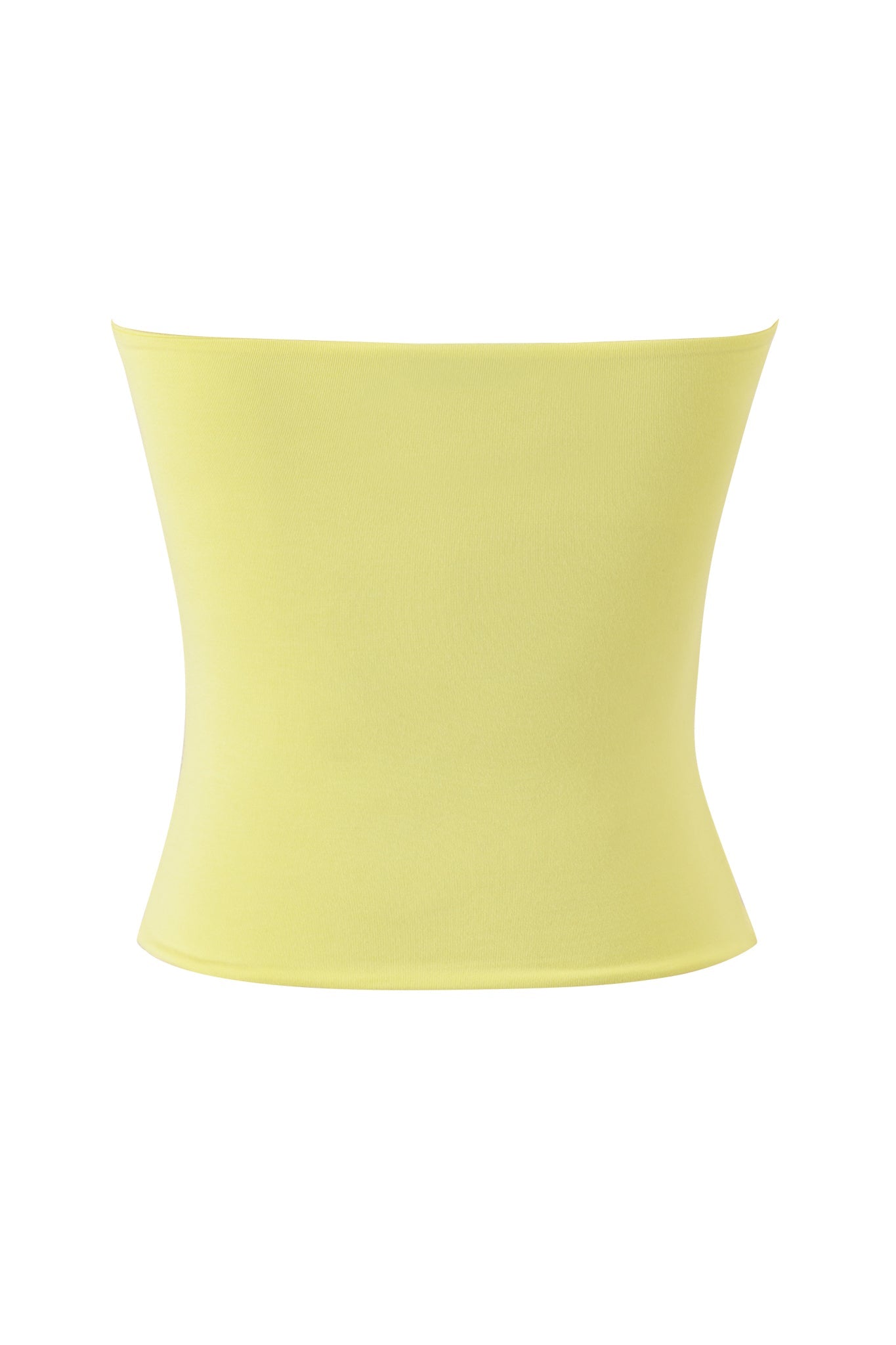 The I.AM.GIA NESSY BOOB TUBE - GIA GIRL is a strapless yellow bodycon tube top with a shelf bra design, showcased on a plain white background.