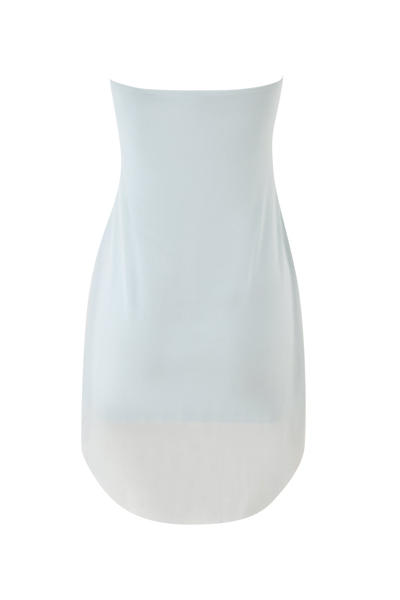 The I.AM.GIA ARIEL MINI DRESS in baby blue is a strapless, form-fitting tube dress with a straight neckline and slightly curved hem, showcased against a plain white background.