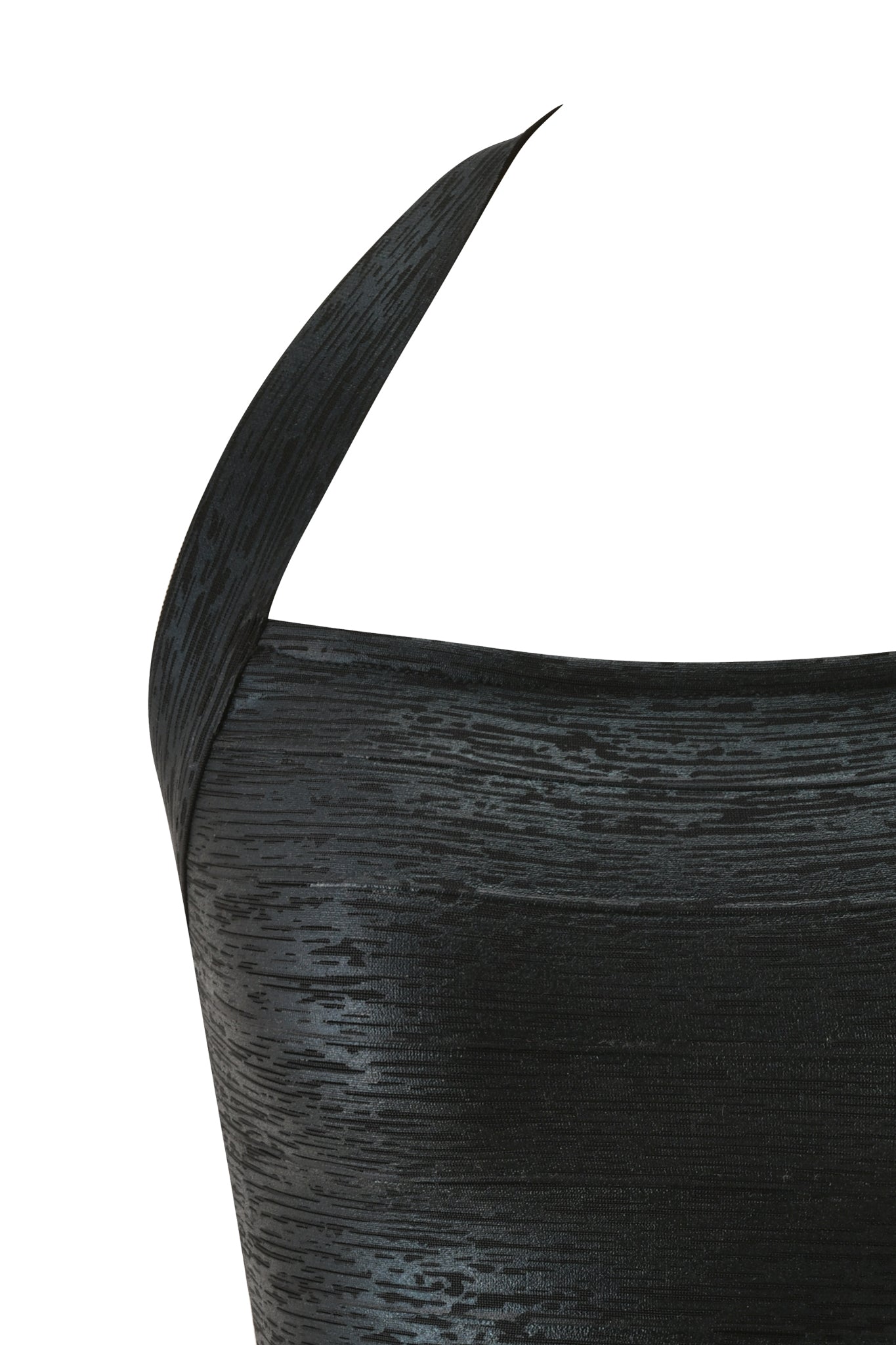 Close-up of the I.AM.GIA AIDEN PLATINUM BANDAGE TOP in black, featuring a textured bodycon fit with a single wide strap crossing over one shoulder, set against a plain white background.