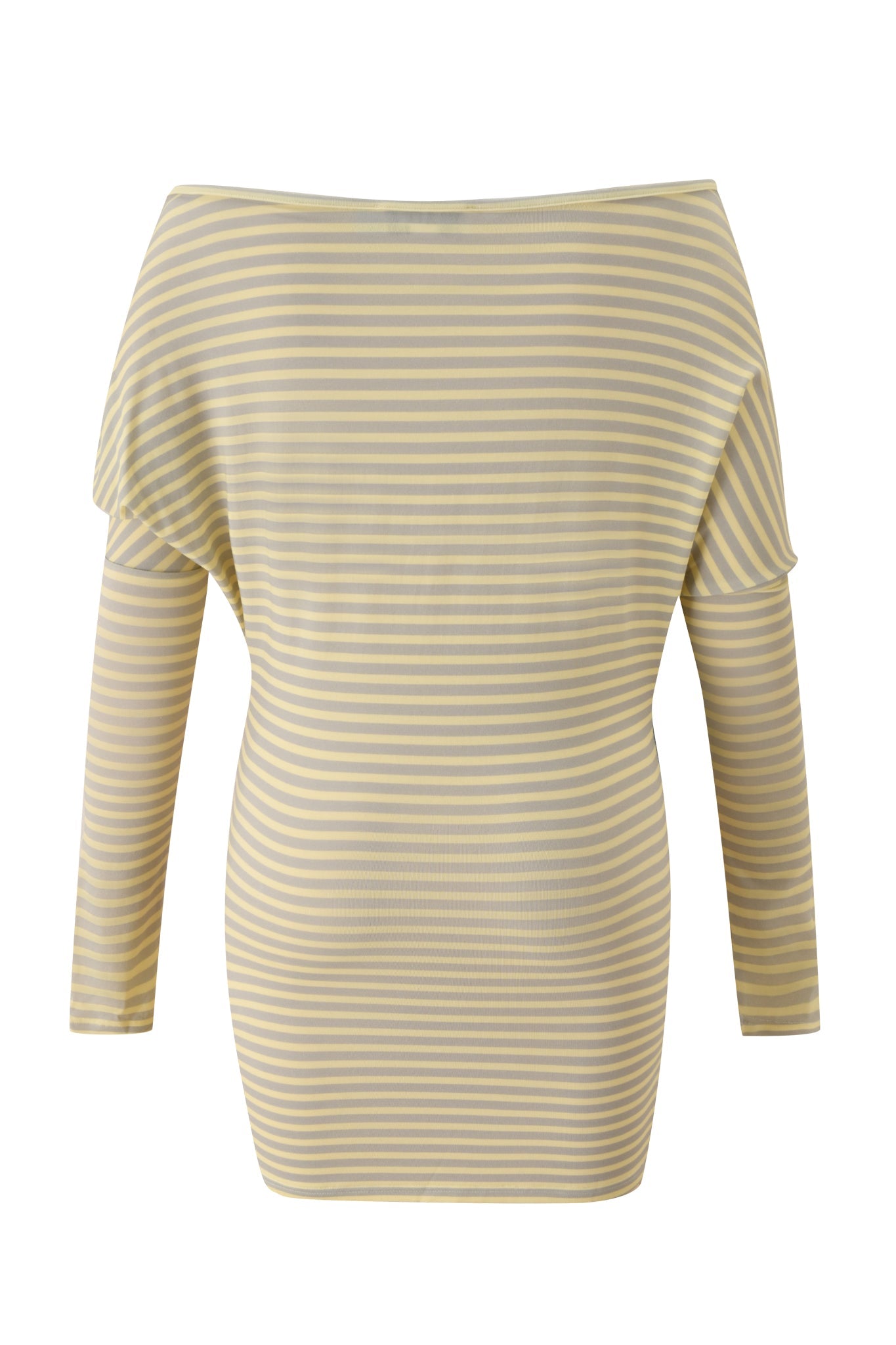 A yellow off-shoulder mini dress with a batwing silhouette from I.AM.GIA, the T-REX GISELLE, is displayed on a plain white background.