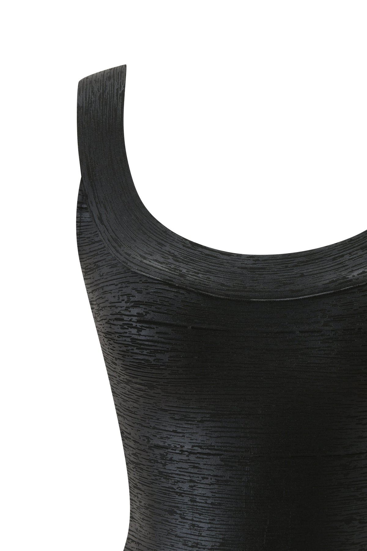 I.AM.GIA SASHYA BANDAGE TOP - BLACK METALLIC sleeveless scoop-neck bodycon tank top with a textured metallic finish.