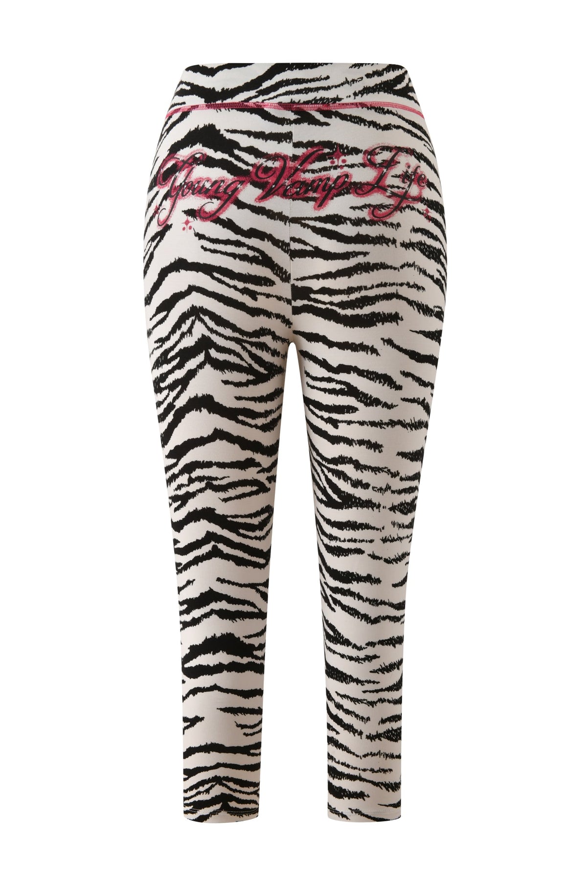 I.AM.GIA YVL BLARE CAPRI - ZEBRA capri pants in a zebra print, featuring bamboo fabrication and the pink text “Young Vamp Life” across the back waistband.