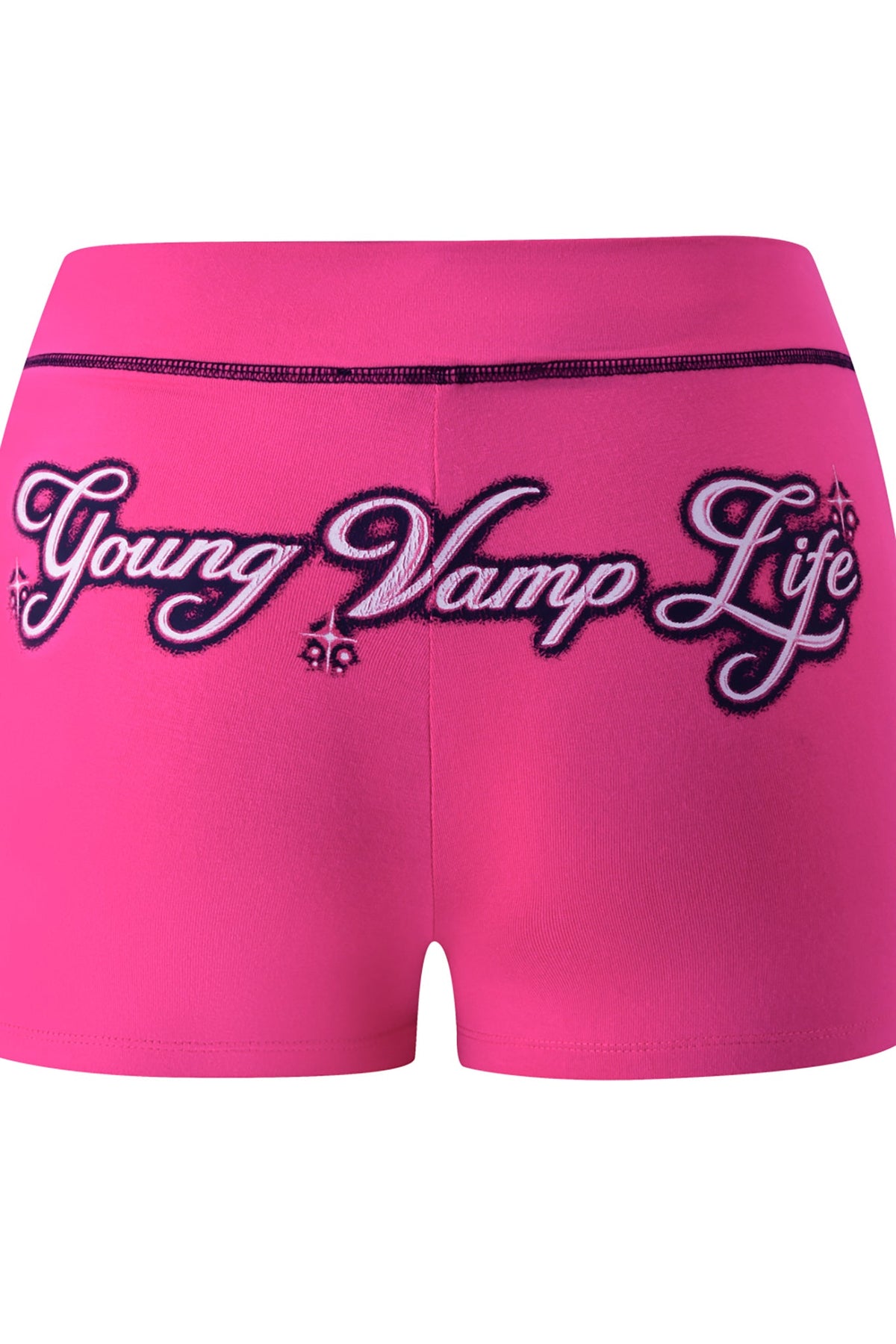 I.AM.GIA YVL BLARE SHORT - PINK hot pink bamboo shorts with “Young Vamp Life” embroidered in a gothic cursive font on the back.