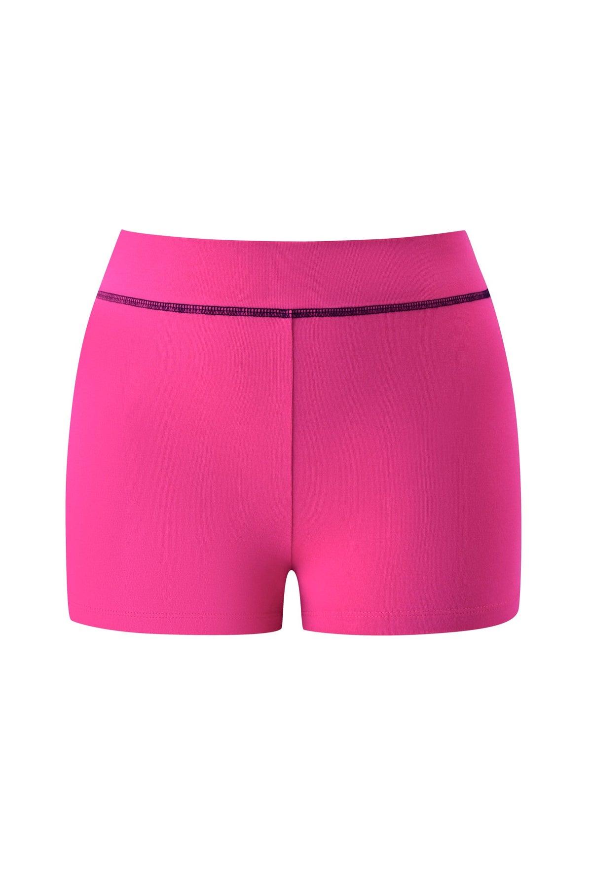 I.AM.GIA YVL BLARE SHORT - PINK high-waisted bright pink bamboo athletic shorts with a dark contrasting waistband seam.
