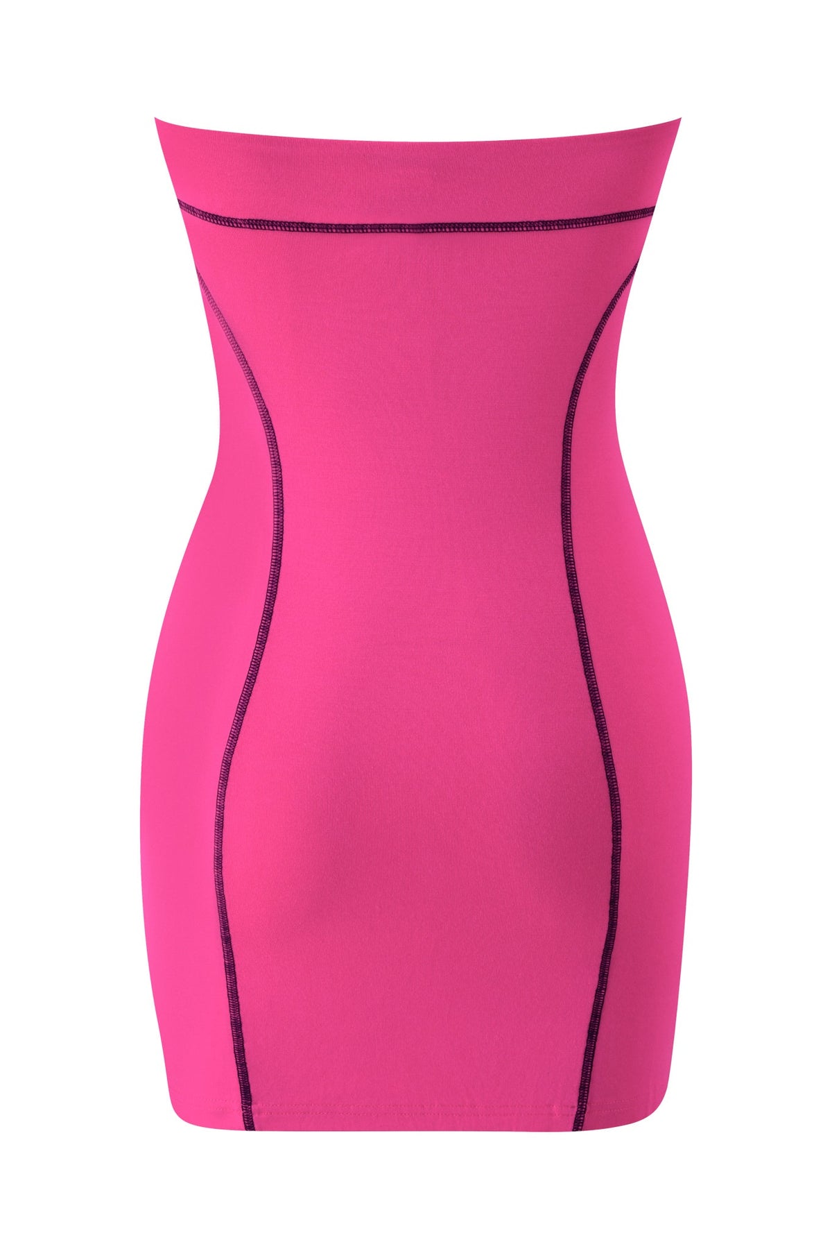 YVL BLARE TUBE MINI DRESS - PINK hot pink bamboo fabric strapless mini dress with black contrast stitching.
