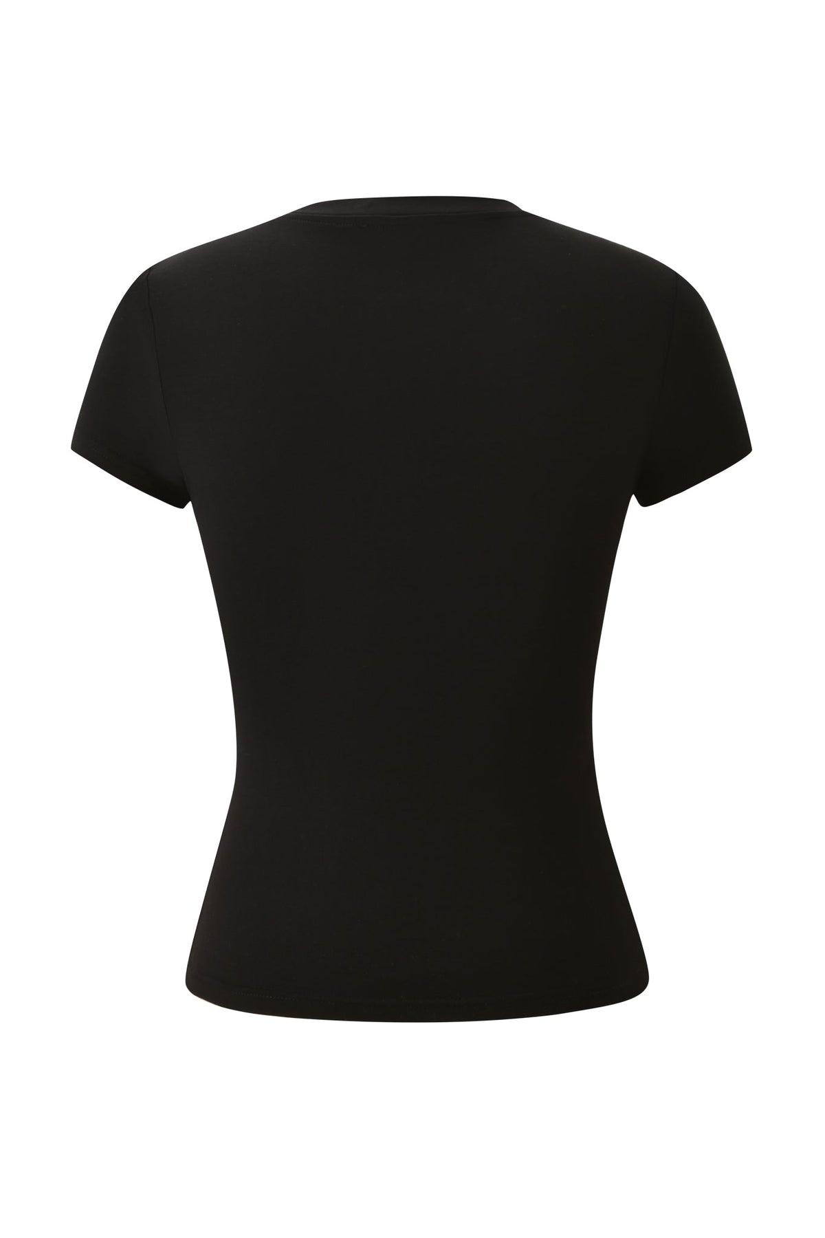 Back view of a plain black YVL T-SHIRT - BLACK CAT by I.AM.GIA, featuring a short-sleeved crew neck.