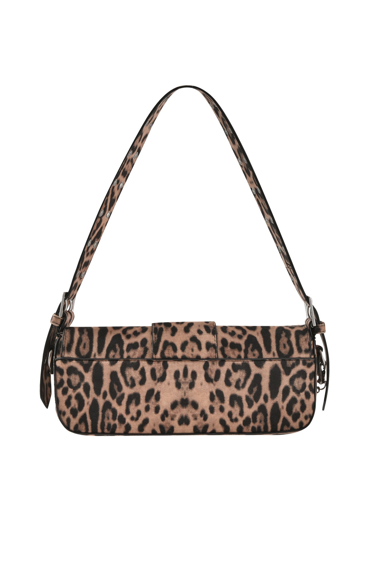 The MILA BAG - PANTHERA by I.AM.GIA is a rectangular faux leather shoulder bag with a short strap, leopard print in brown and black, flap closure, and minimalist design—perfect for elevating any look.