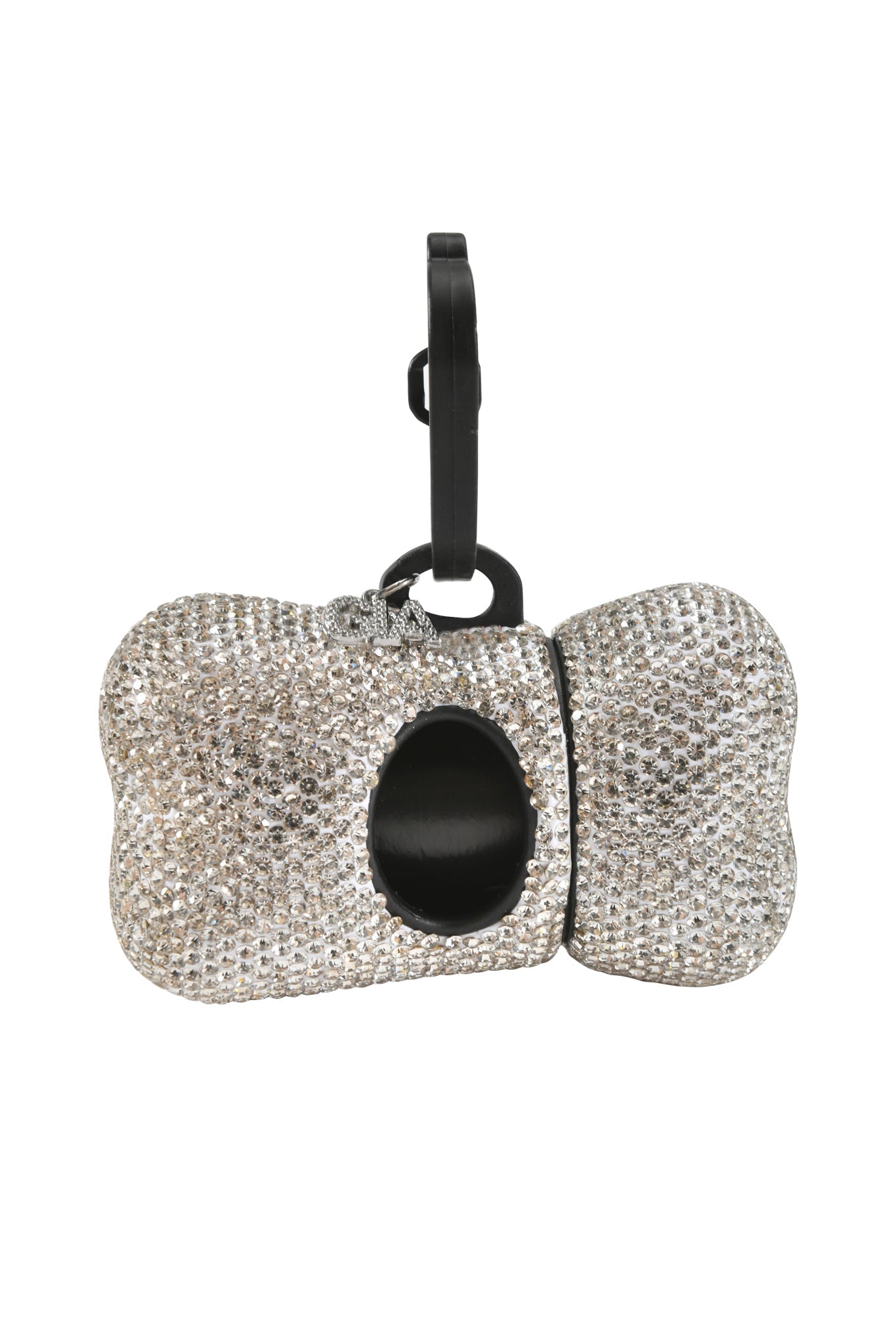 The STAR PAWFECT 3-PIECE SET - BABY BLUE by I.AM.GIA includes a glittery, bone-shaped rhinestone dog bag dispenser with a center opening and black clip, perfect for matching with your pet harness set or baby blue velour harness.