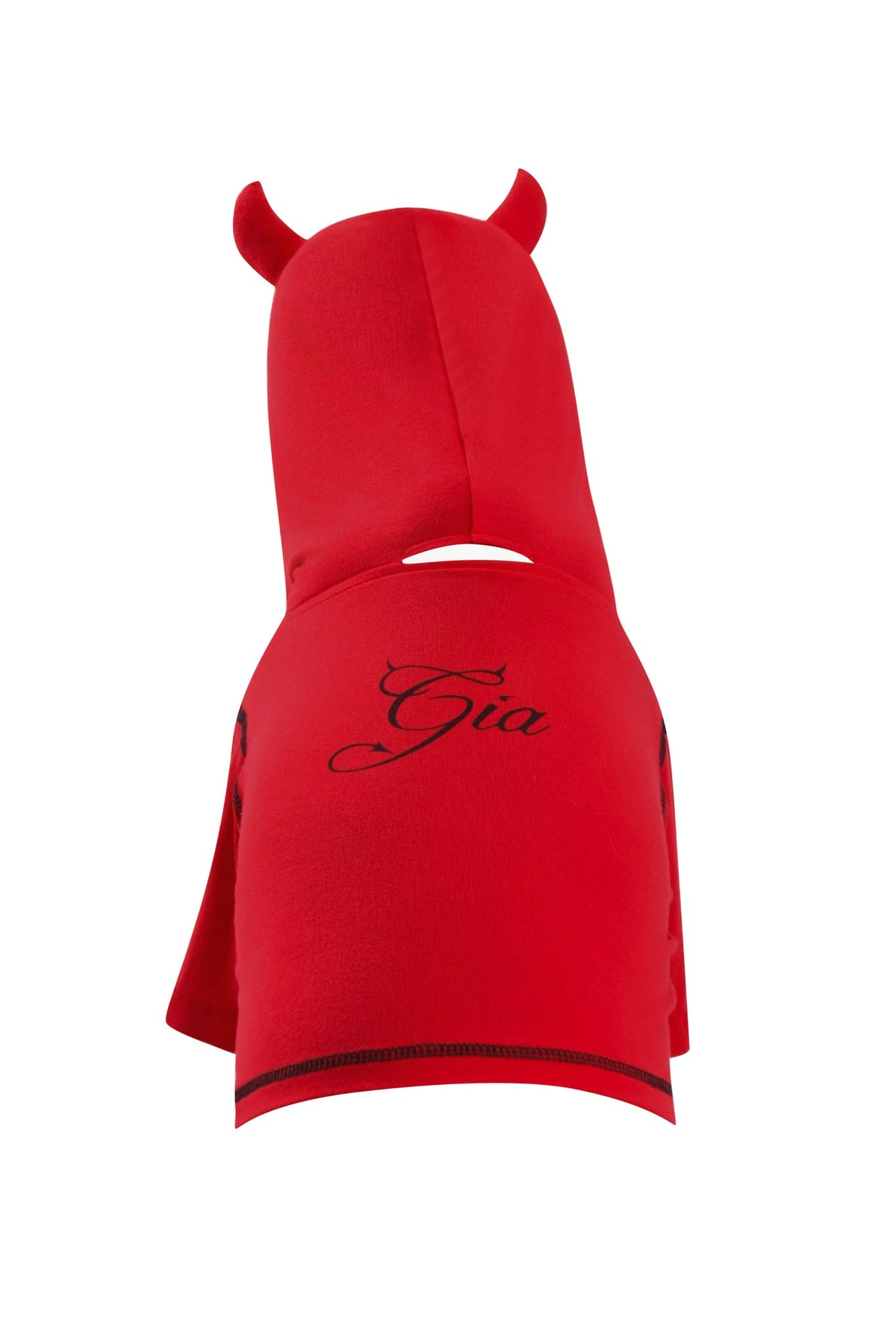 The I.AM.GIA T-REX BEST FRIEND BLARE HORN DOG HOODIE - RED features bold devil horns, adding an edgy twist to any look.