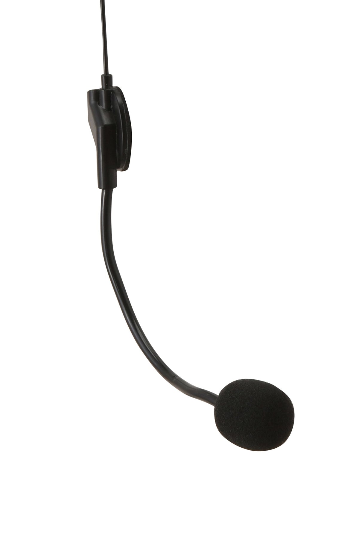A close-up of the I.AM.GIA CHER HEADSET - BLACK, featuring a foam windscreen, on a white background—ideal as a costume accessory.