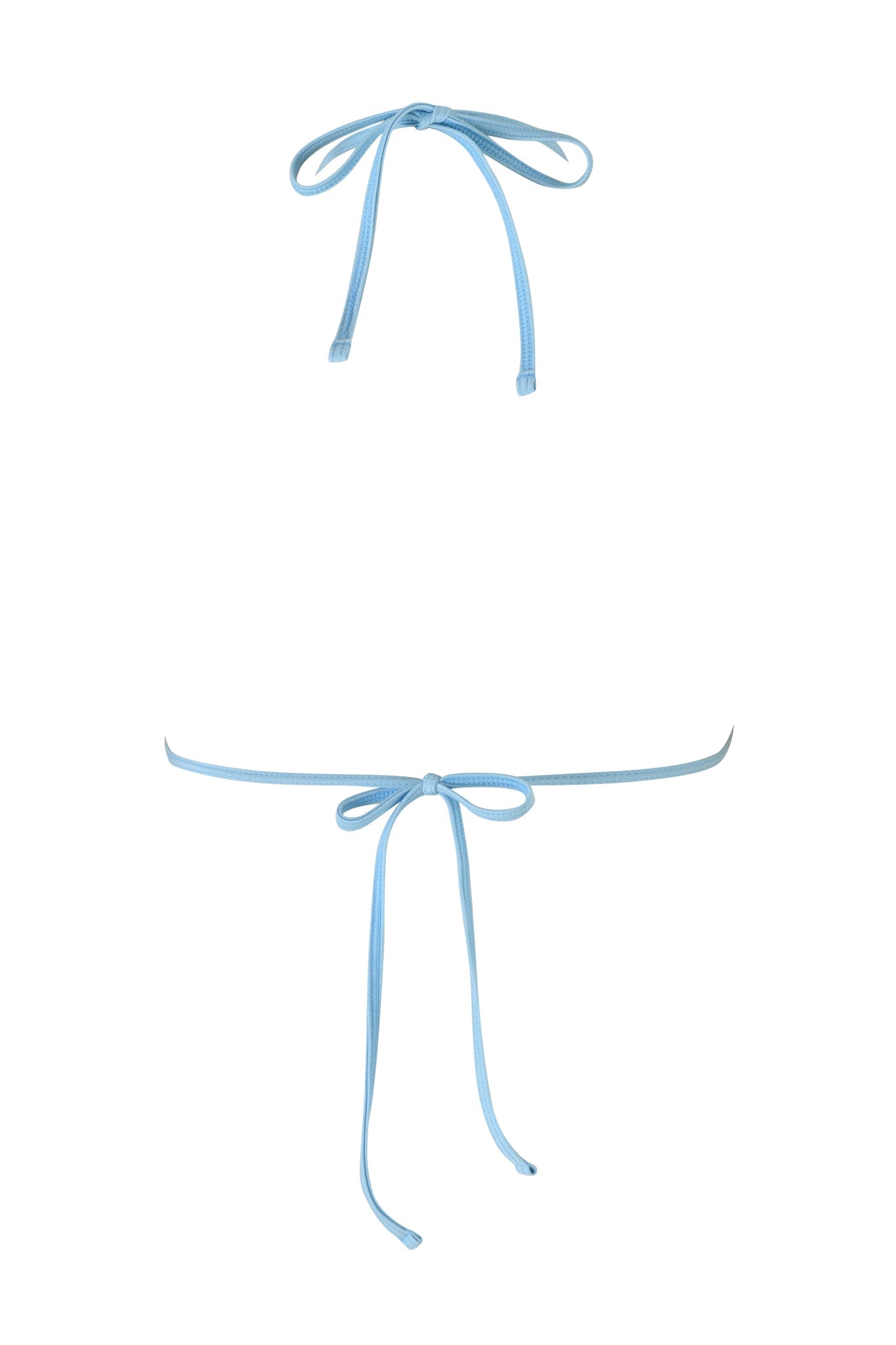 A neutral-toned triangle bikini set with a leopard print, featuring thin adjustable ties and displayed on a plain white background. The SHINY AVA BIKINI TOP by I.AM.GIA showcases a halter neck style, while the bottom is designed with a simple tie-side closure.