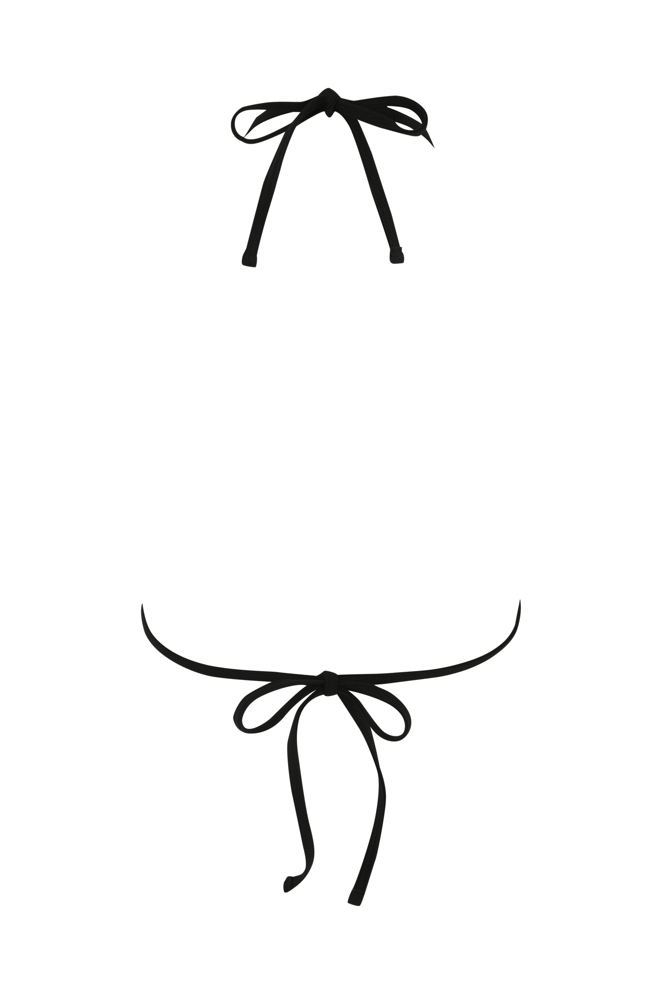 Illustration of the Monroe Bikini Top from I.AM.GIA in a minimalist style, showcasing two pink bow-like ties; one for the top and one for the bottom. The background is plain white, highlighting the simplistic design with a subtle hint of Girly Pop print.